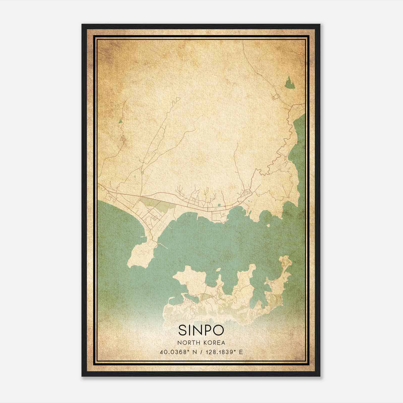 Vintage Sinpo North Korea Map Poster, Sinpo City Road Wall Art Print