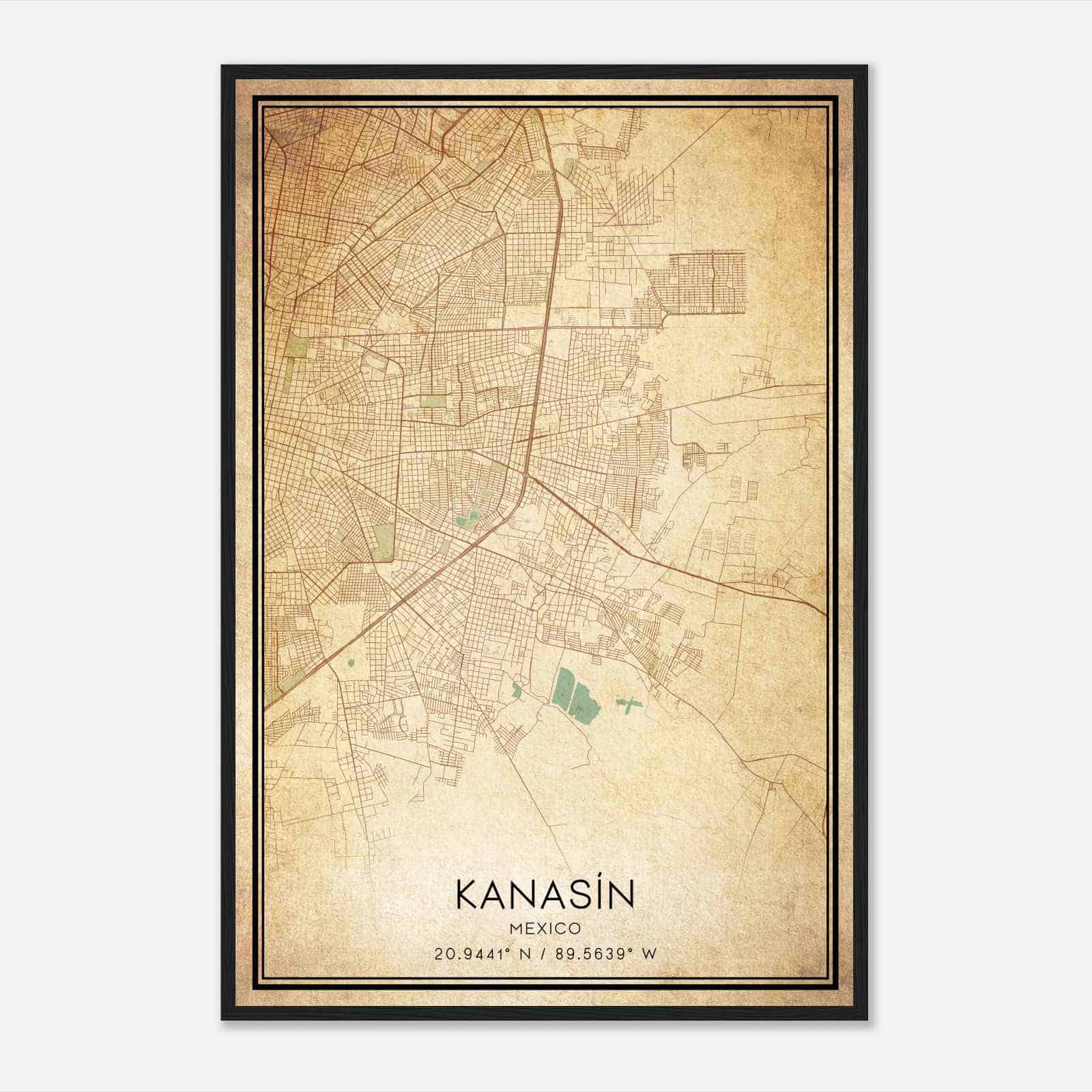 Vintage Kanasin Mexico Map Poster, Kanasin City Road Wall Art Print