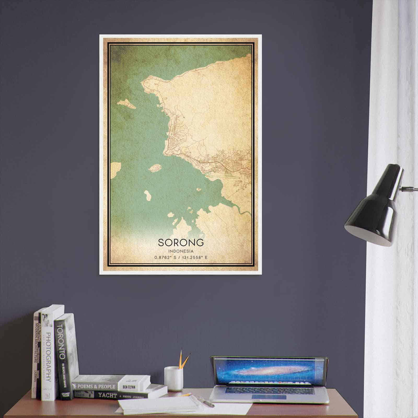 Vintage Sorong Indonesia Map Poster, Sorong City Road Wall Art Print