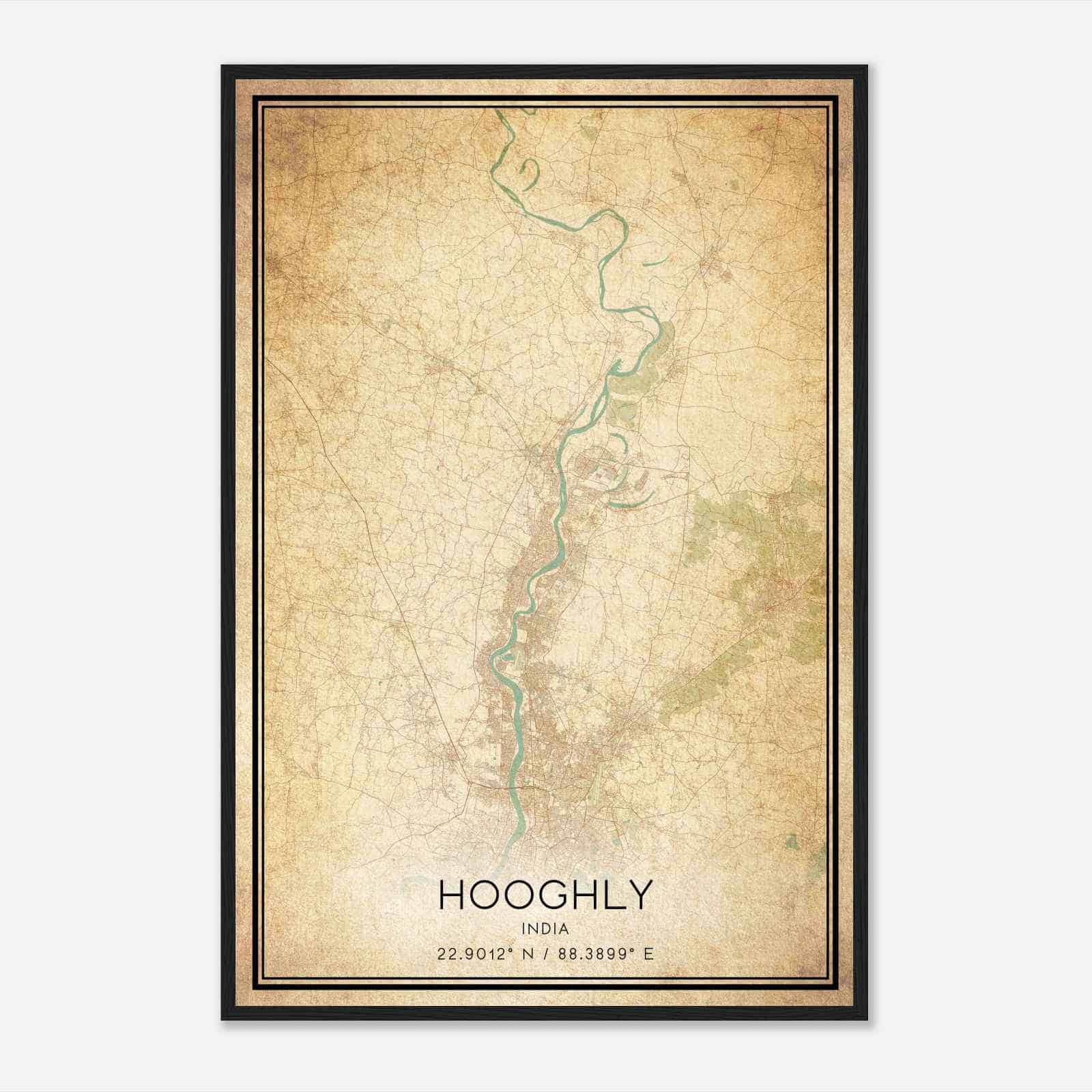 Vintage Hooghly India Map Poster, Hooghly City Road Wall Art Print