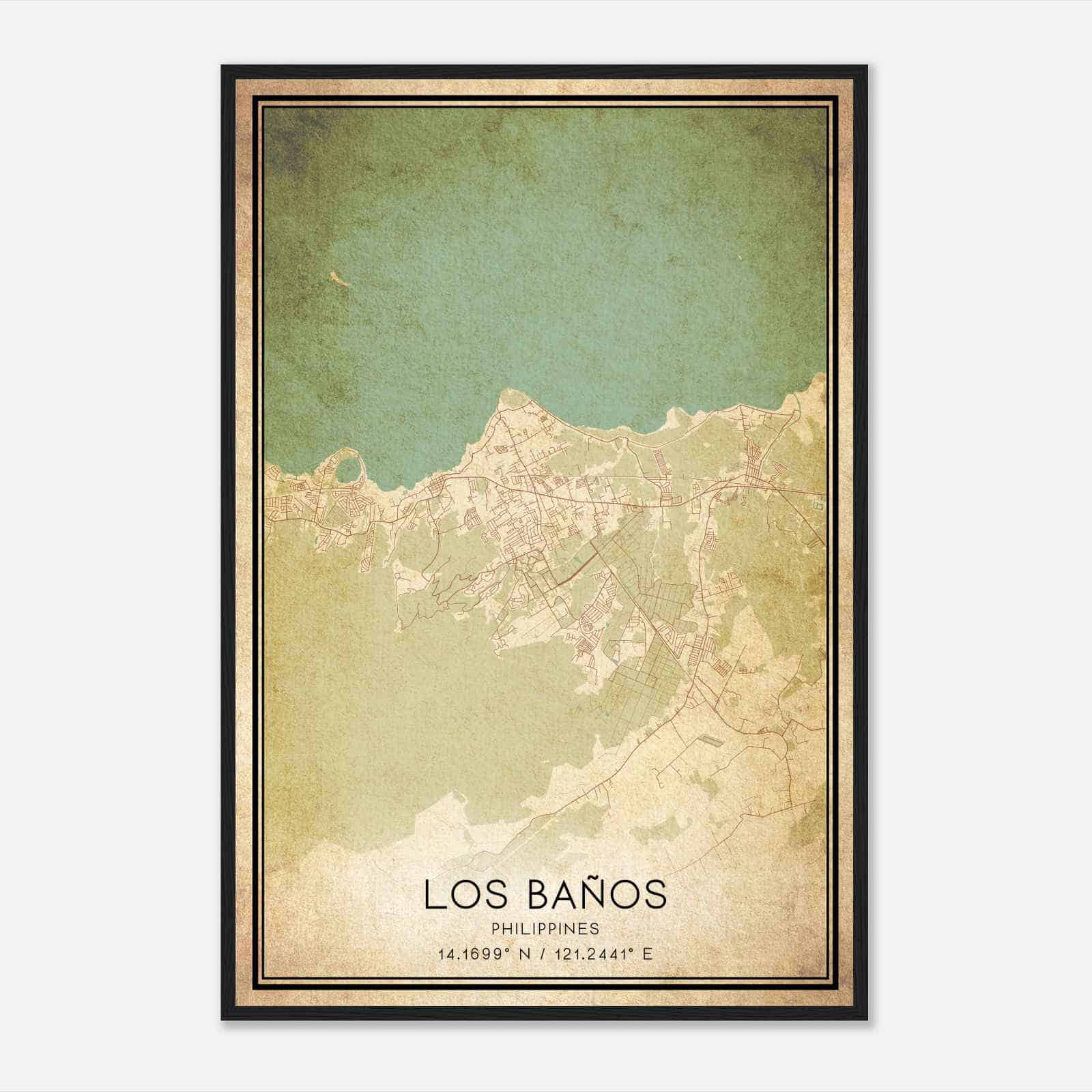 Vintage Los Banos Philippines Map Poster, Los Banos City Road Wall Art Print