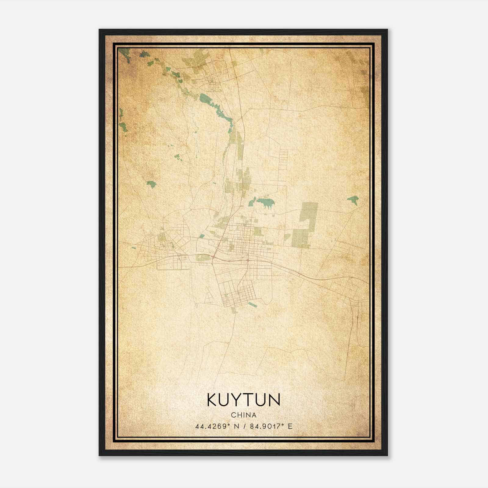 Vintage Kuytun China Map Poster, Kuytun City Road Wall Art Print