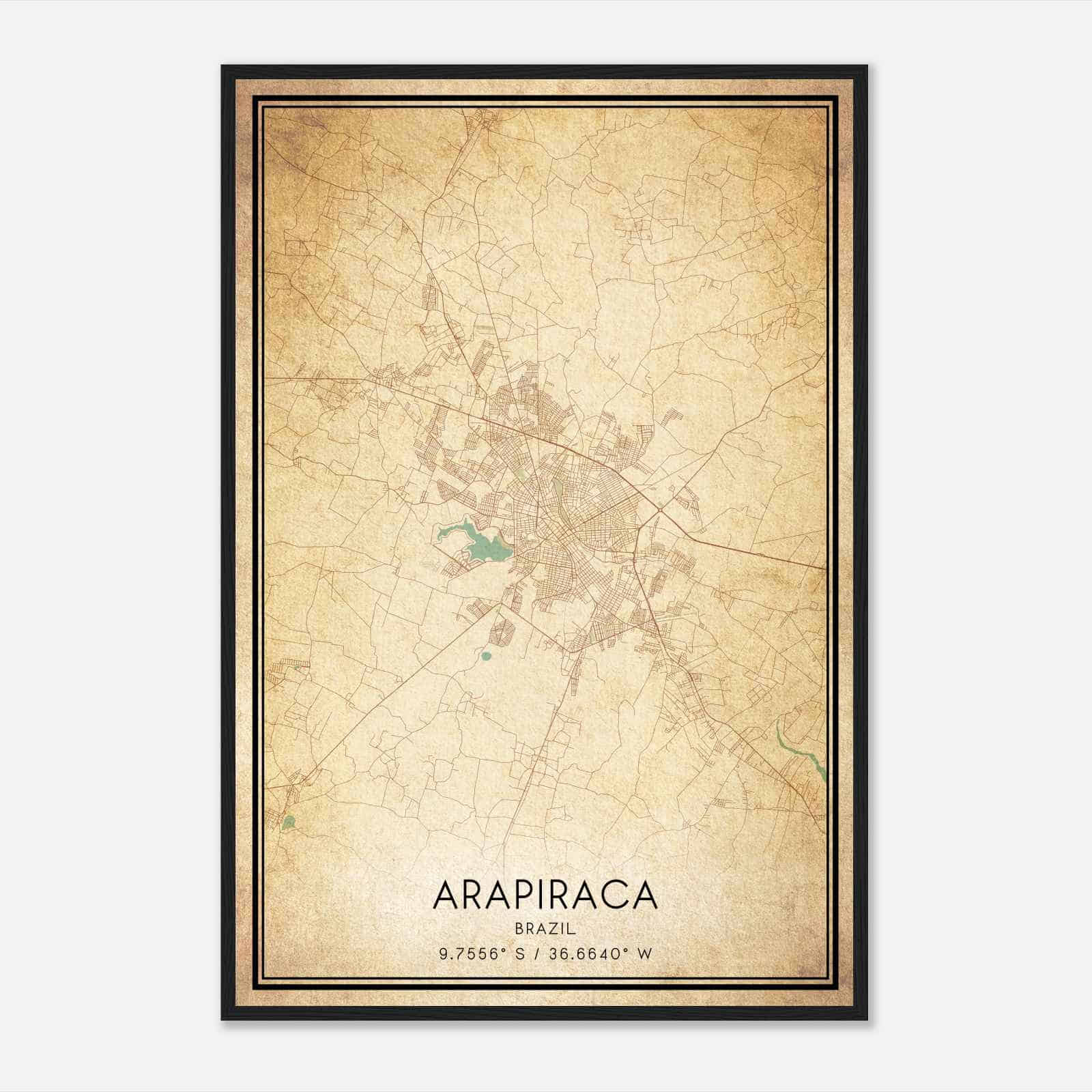 Vintage Arapiraca Brazil Map Poster, Arapiraca City Road Wall Art Print