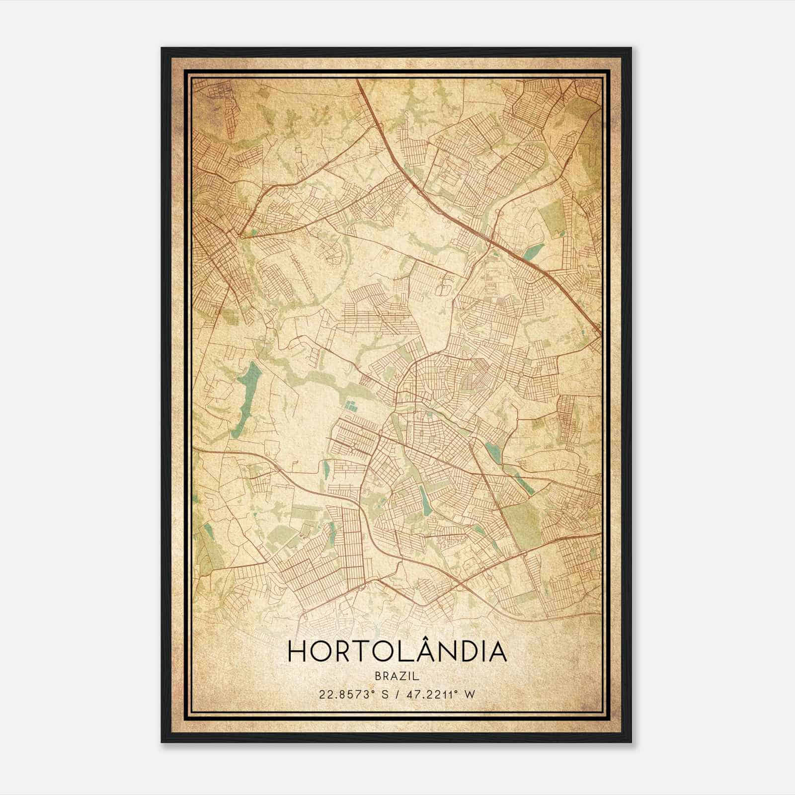 Vintage Hortolandia Brazil Map Poster, Hortolandia City Road Wall Art Print