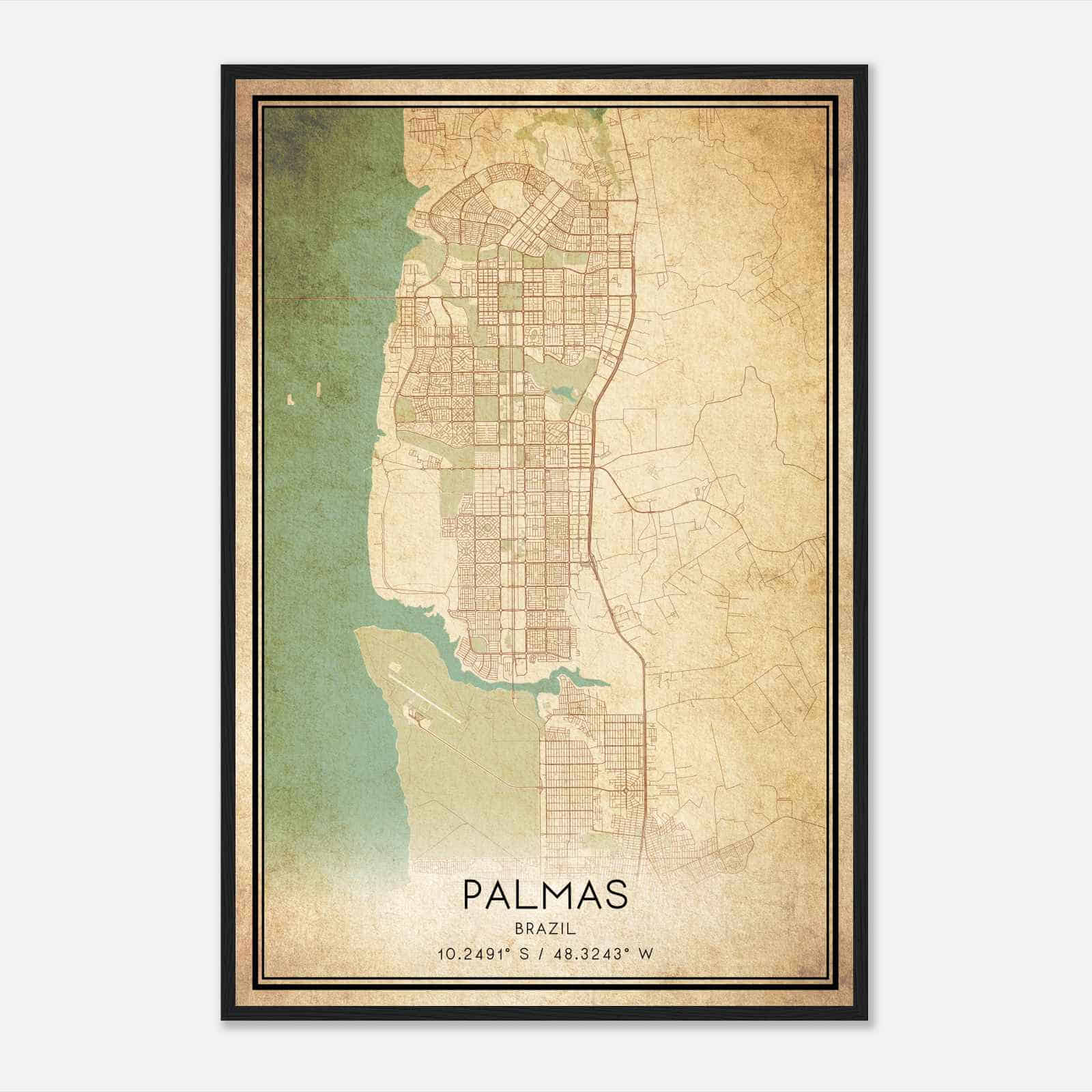 Vintage Palmas Brazil Map Poster, Palmas City Road Wall Art Print