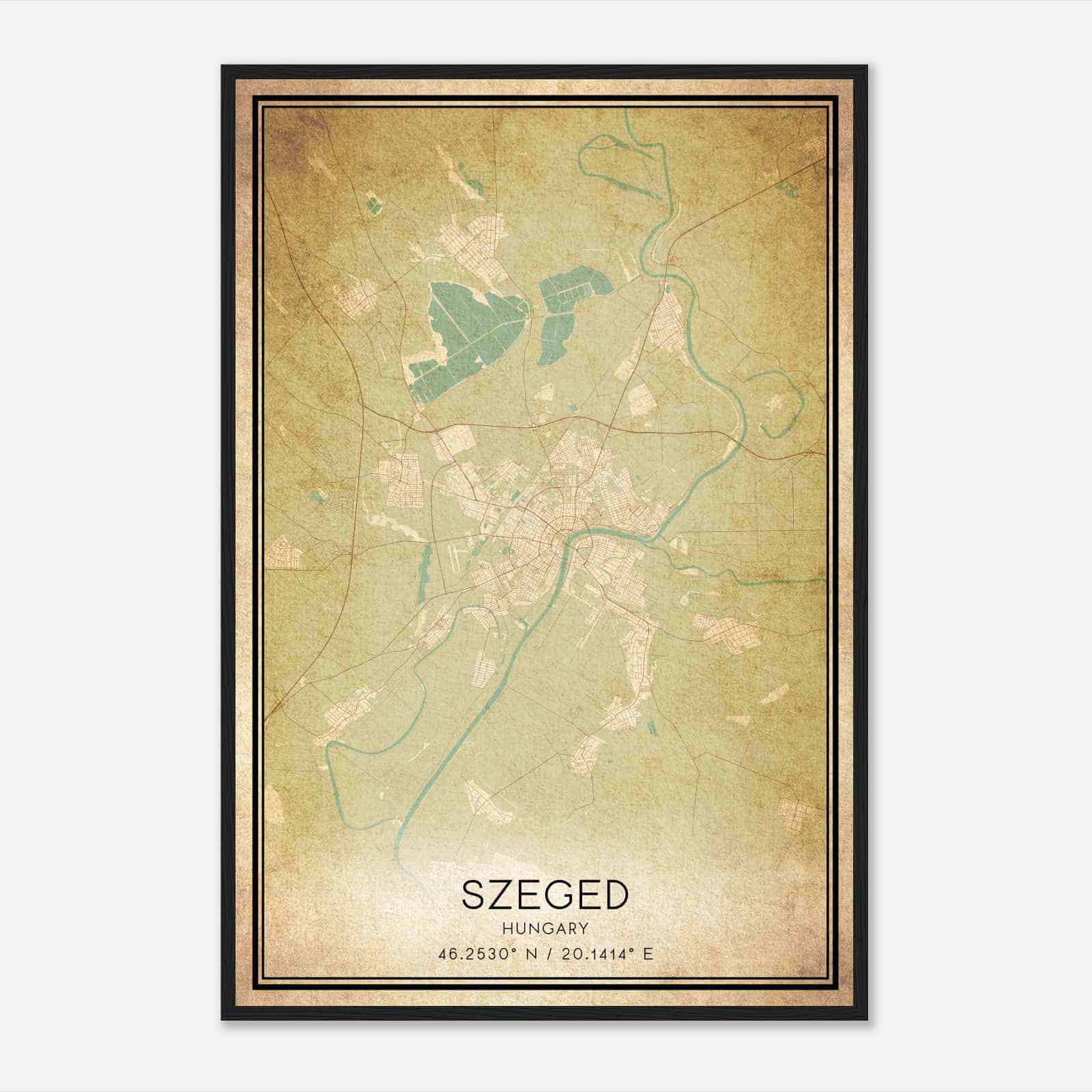 Vintage Szeged Hungary Map Poster, Szeged City Road Wall Art Print