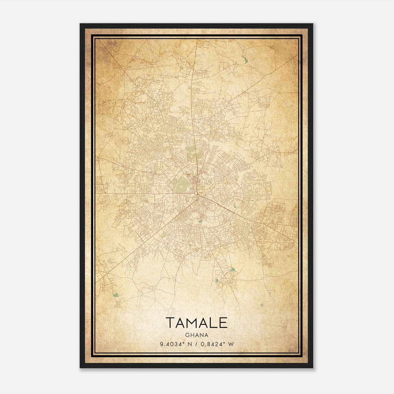 Vintage Tamale Ghana Map Poster, Tamale City Road Wall Art Print
