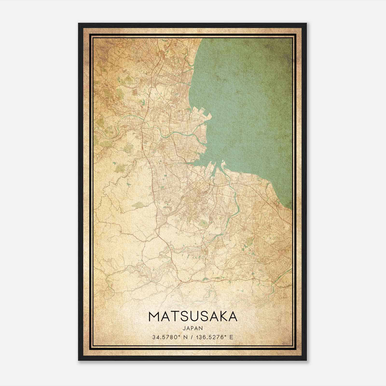 Vintage Matsusaka Japan Map Poster, Matsusaka City Road Wall Art Print