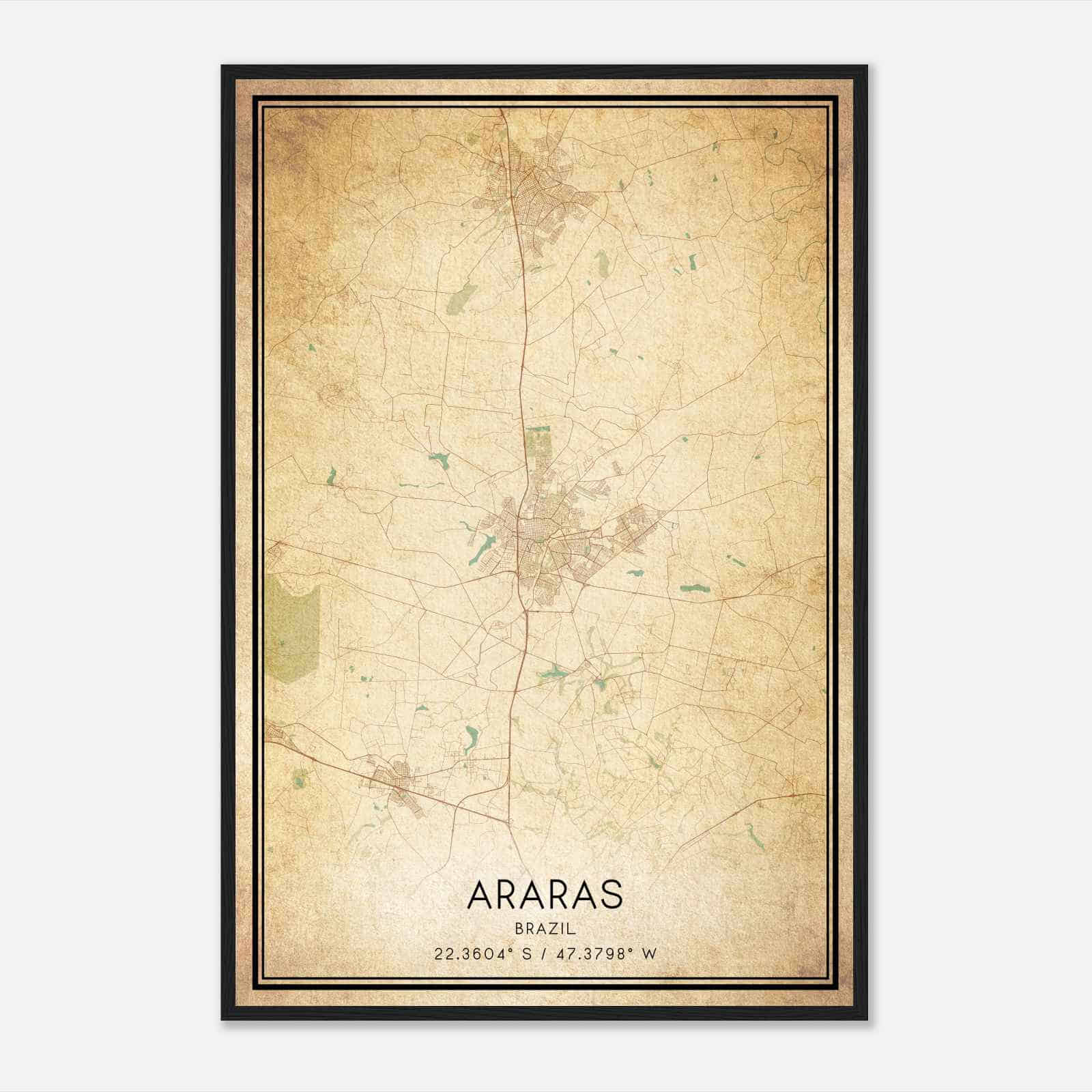 Vintage Araras Brazil Map Poster, Araras City Road Wall Art Print