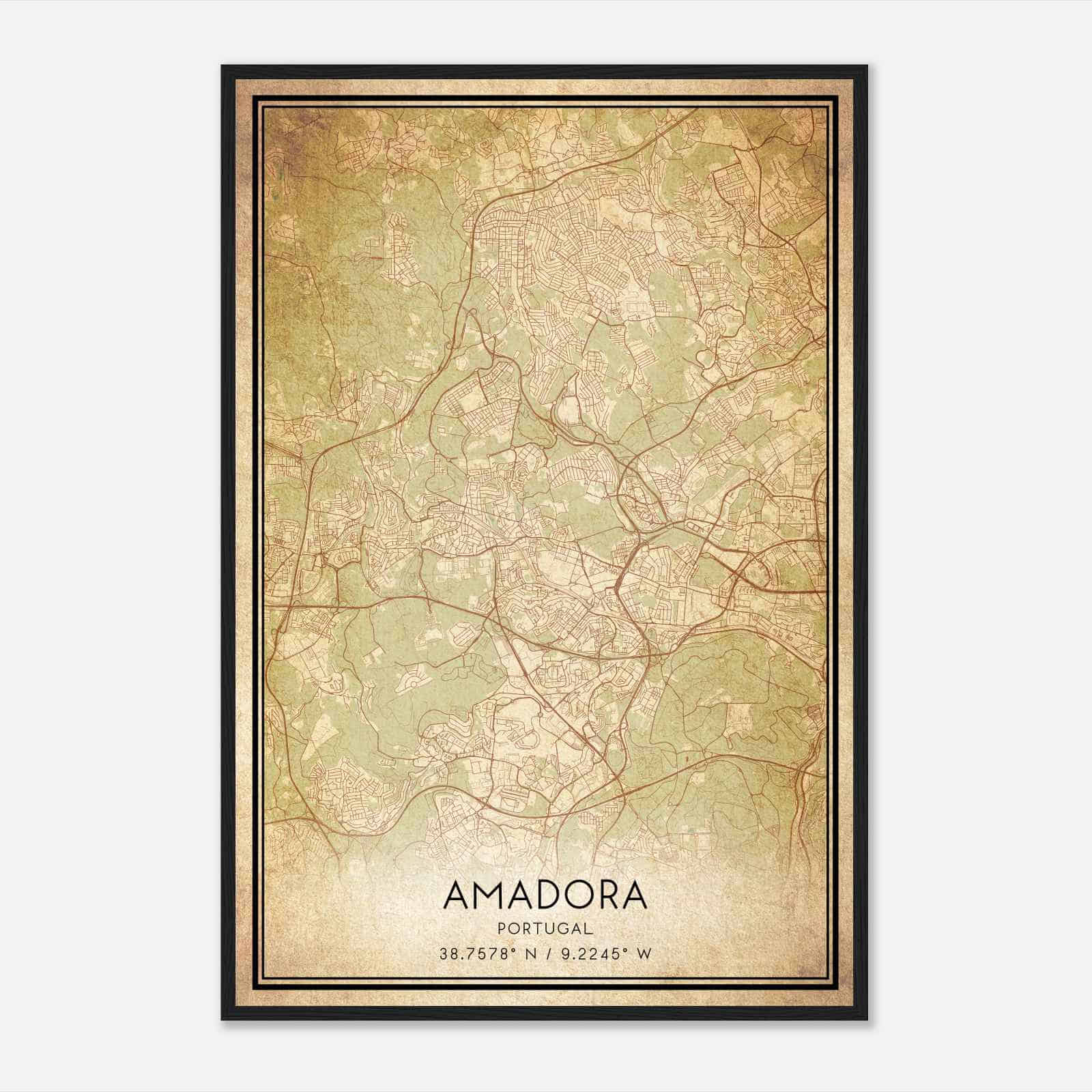 Vintage Amadora Portugal Map Poster, Amadora City Road Wall Art Print