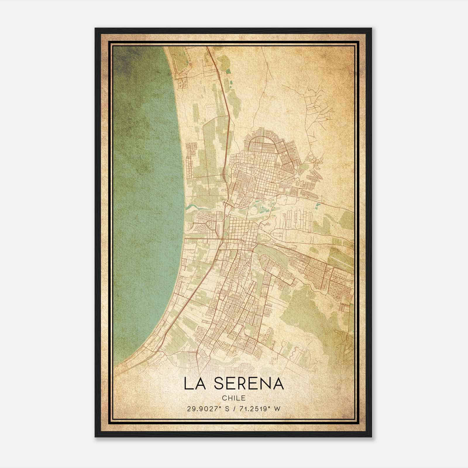 Vintage La Serena Chile Map Poster, La Serena City Road Wall Art Print