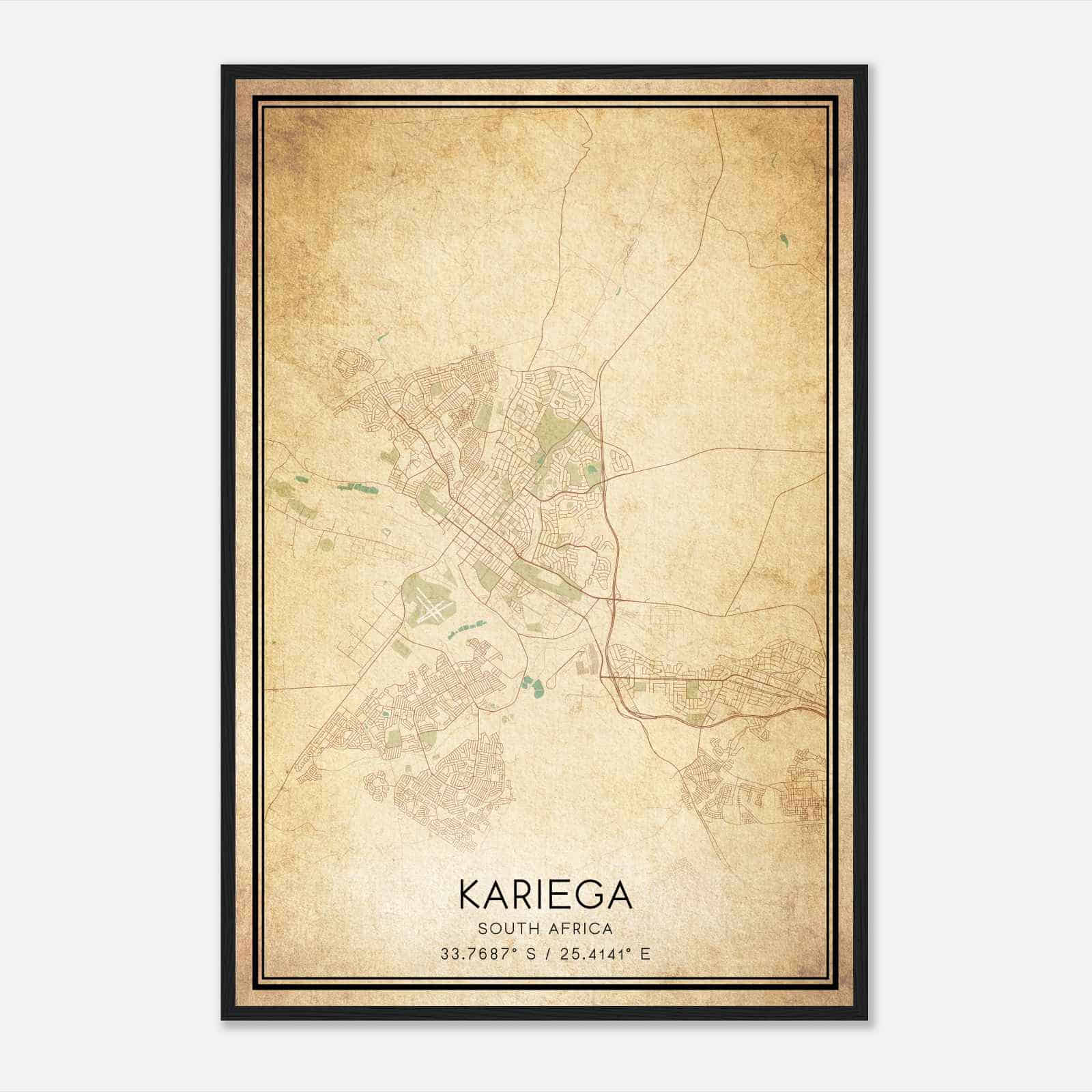 Vintage Kariega South Africa Map Poster, Kariega City Road Wall Art Print