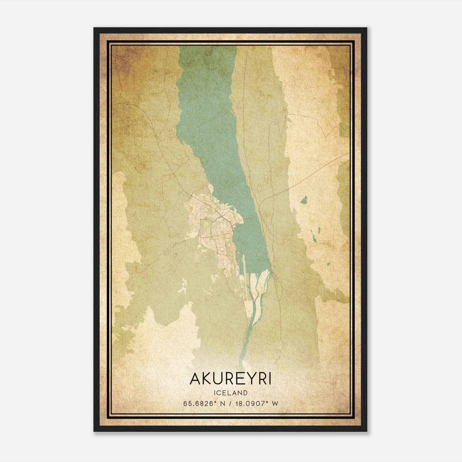 Vintage Akureyri Iceland Map Poster, Akureyri City Road Wall Art Print