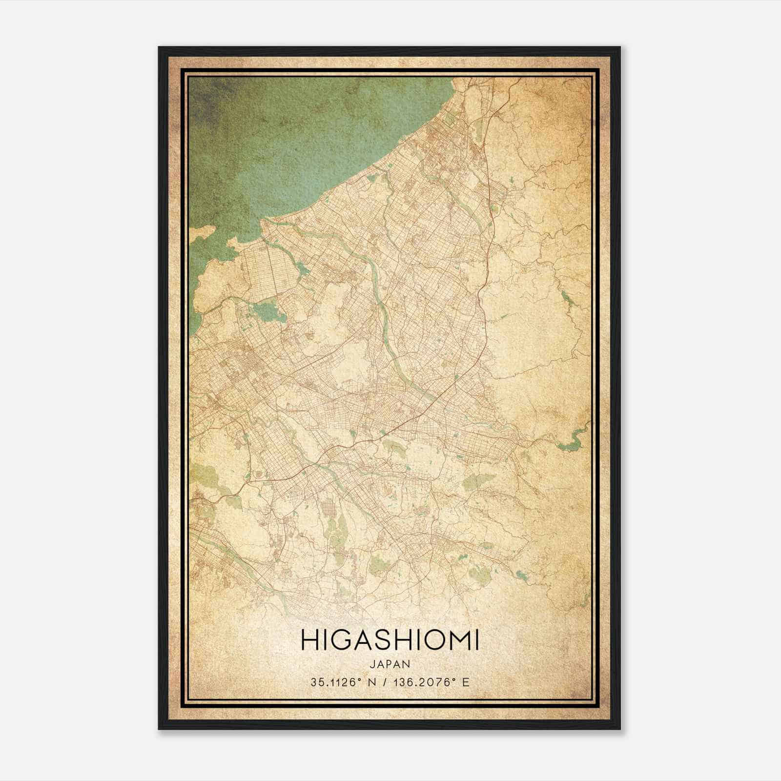 Vintage Higashiomi Japan Map Poster, Higashiomi City Road Wall Art Print