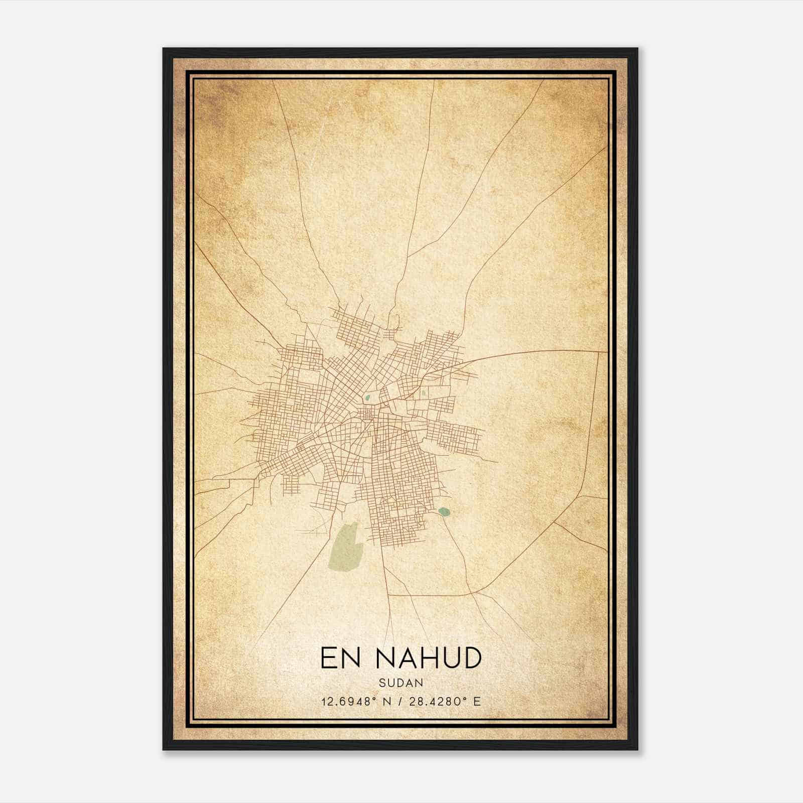 Vintage En Nahud Sudan Map Poster, En Nahud City Road Wall Art Print
