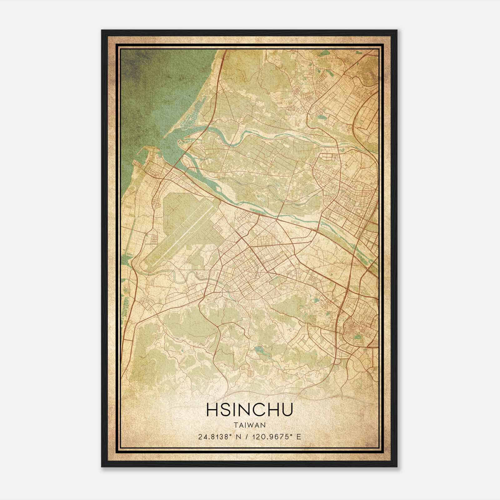 Vintage Hsinchu Taiwan Map Poster, Hsinchu City Road Wall Art Print
