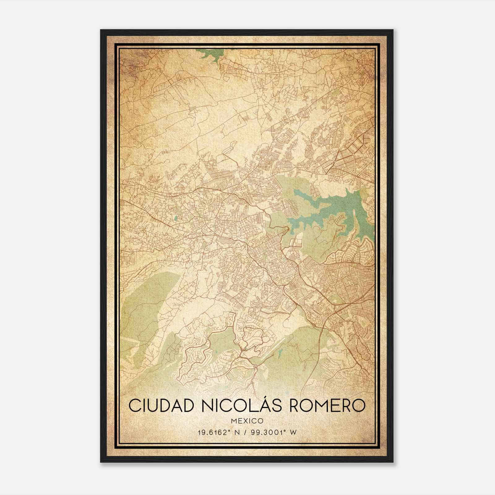 Vintage Ciudad Nicolas Romero Mexico Map Poster, Ciudad Nicolas Romero City Road Wall Art Print