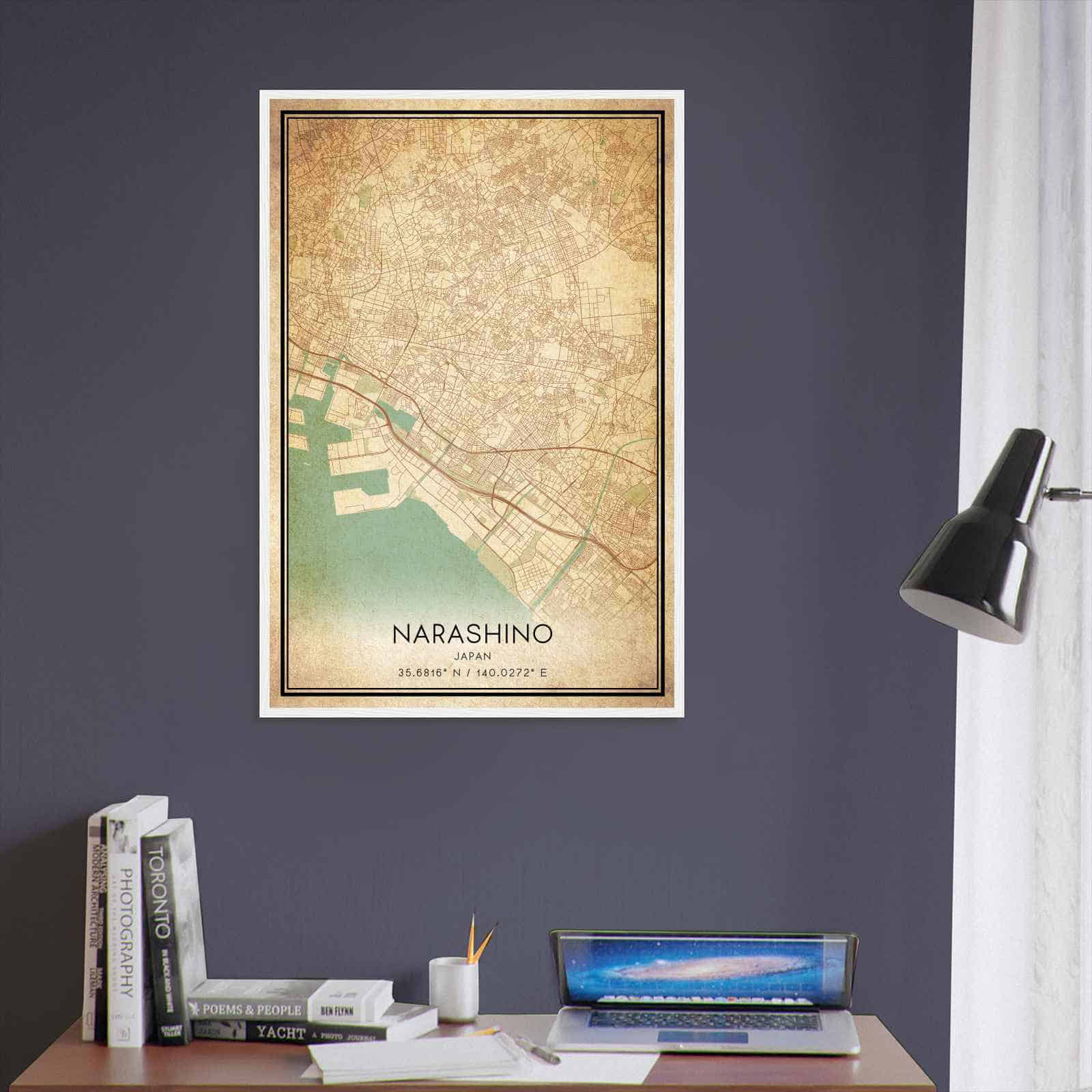 Vintage Narashino Japan Map Poster, Narashino City Road Wall Art Print