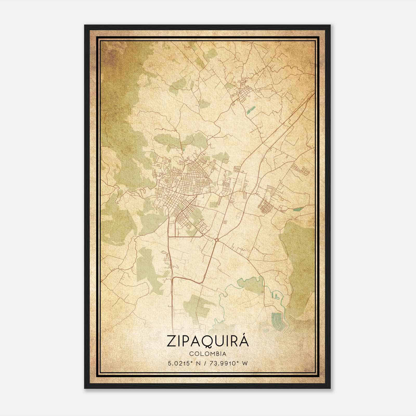 Vintage Zipaquira Colombia Map Poster, Zipaquira City Road Wall Art Print