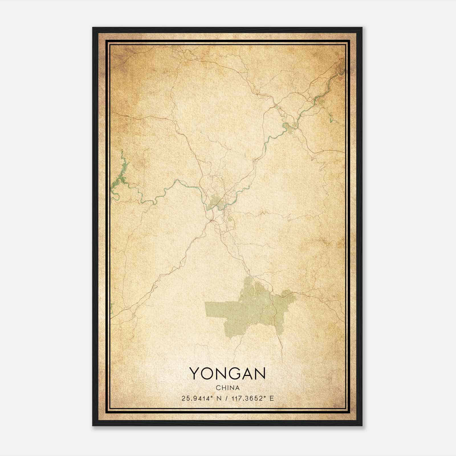 Vintage Yongan China Map Poster, Yongan City Road Wall Art Print