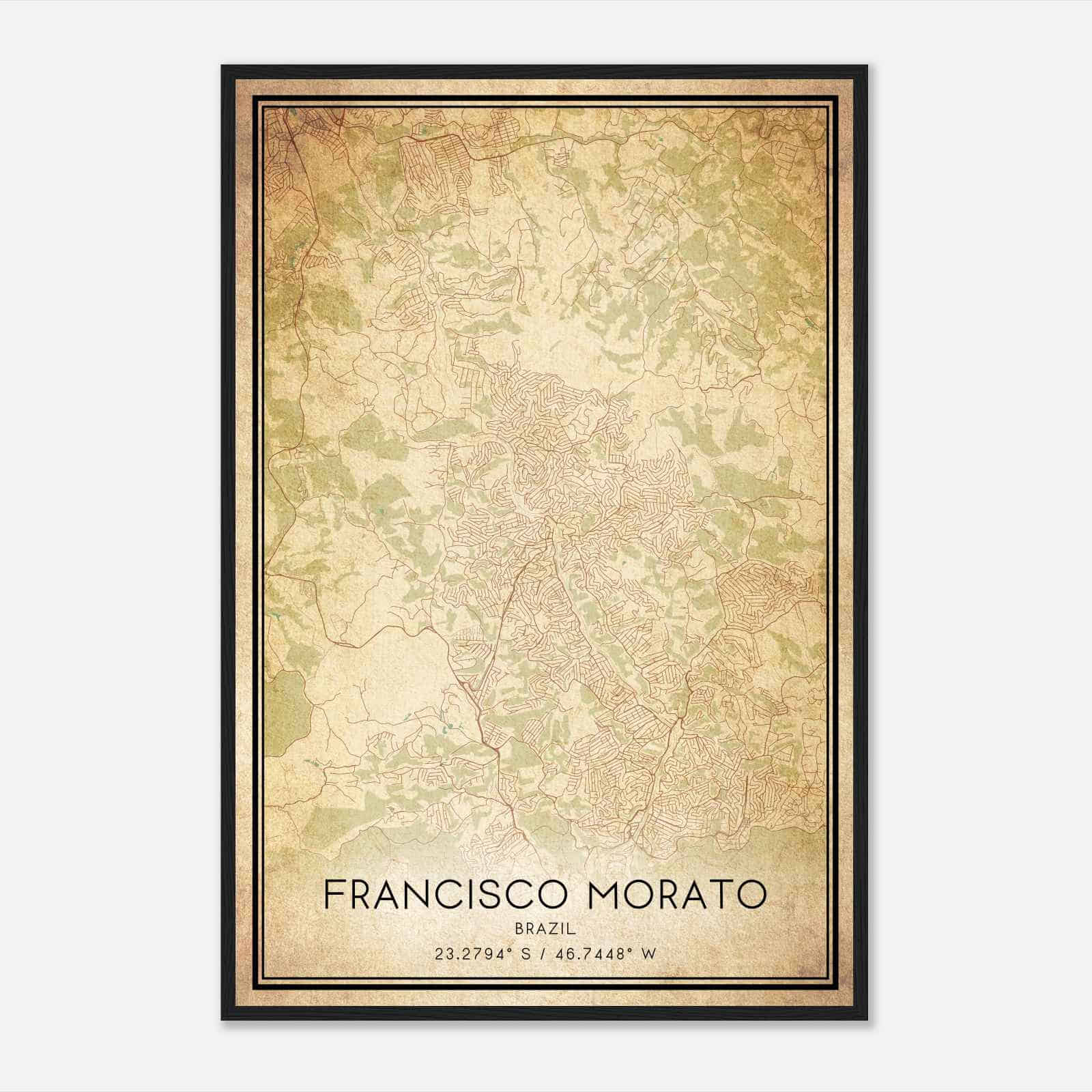 Vintage Francisco Morato Brazil Map Poster, Francisco Morato City Road Wall Art Print