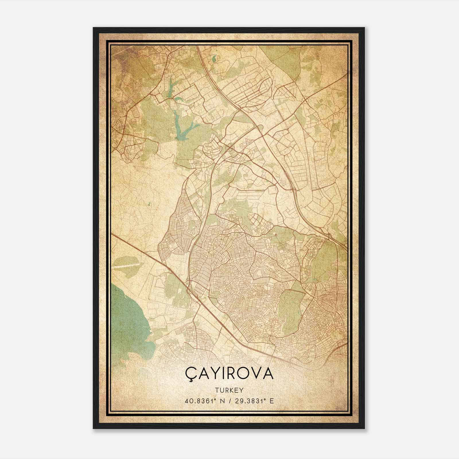 Vintage Cayirova Turkey Map Poster, Cayirova City Road Wall Art Print