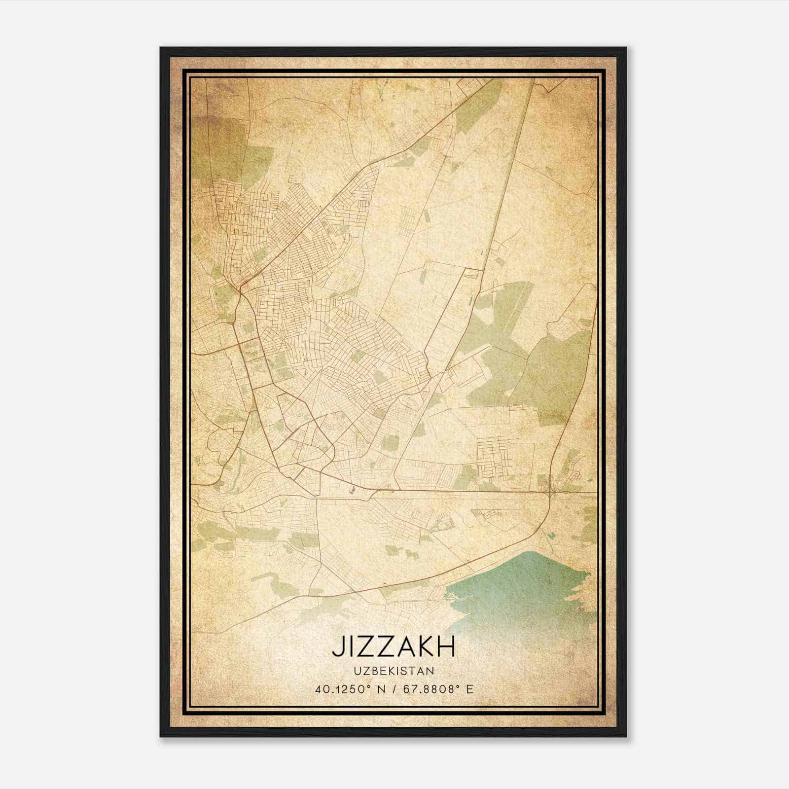 Vintage Jizzakh Uzbekistan Map Poster, Jizzakh City Road Wall Art Print