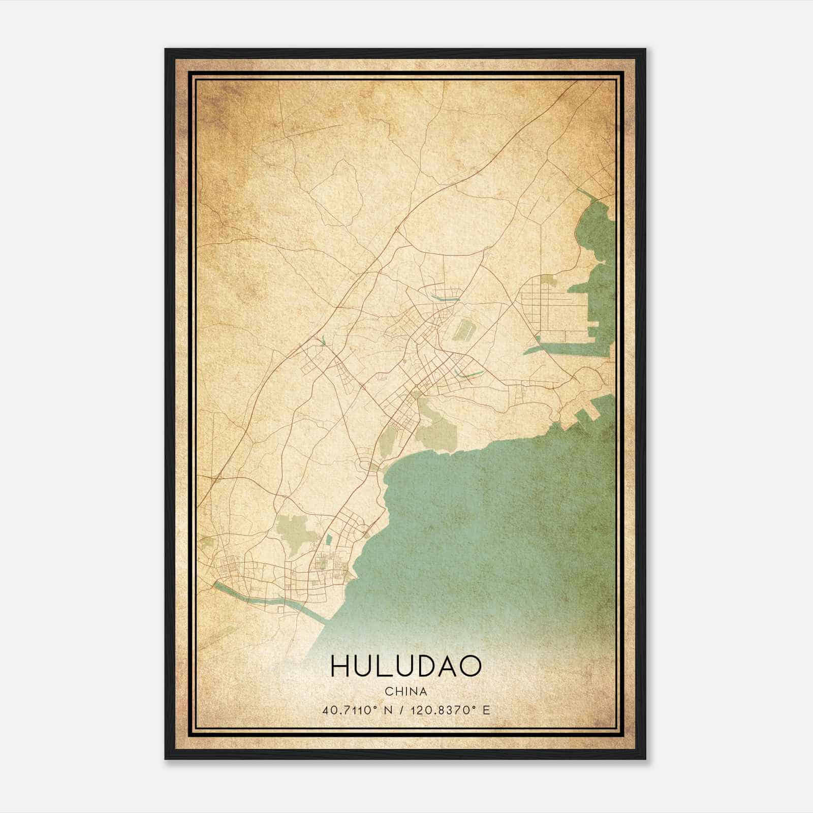 Vintage Huludao China Map Poster, Huludao City Road Wall Art Print