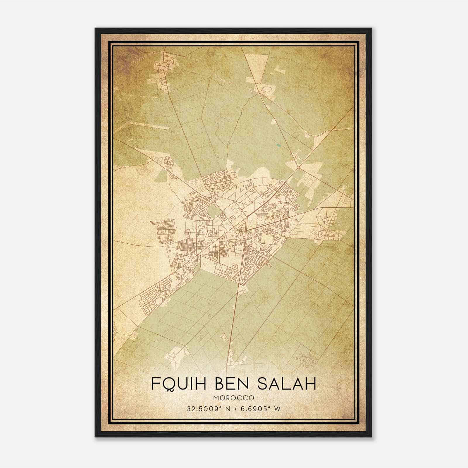 Vintage Fquih Ben Salah Morocco Map Poster, Fquih Ben Salah City Road Wall Art Print