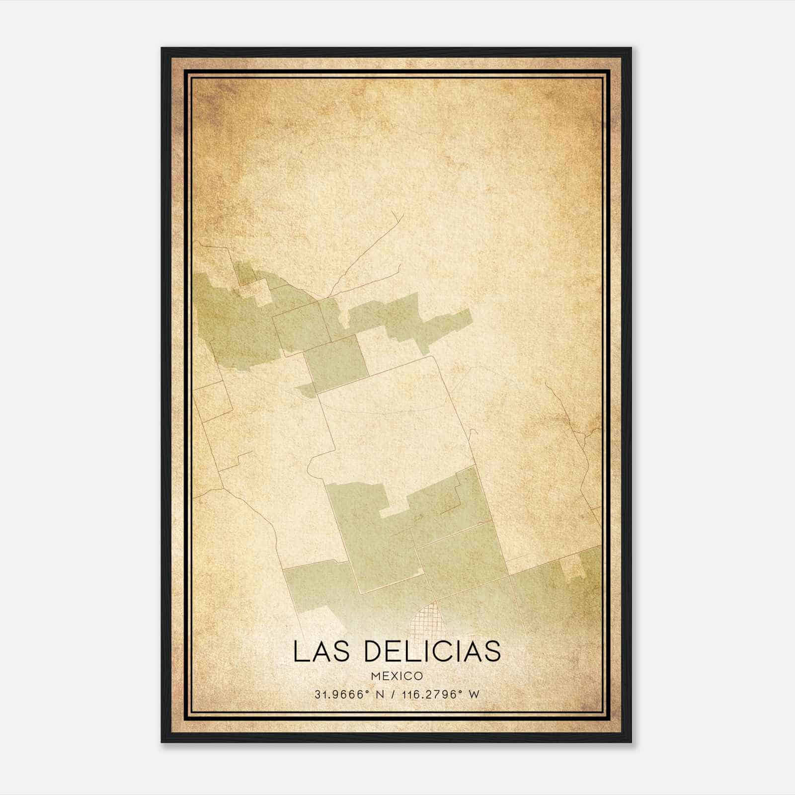 Vintage Las Delicias Mexico Map Poster, Las Delicias City Road Wall Art Print