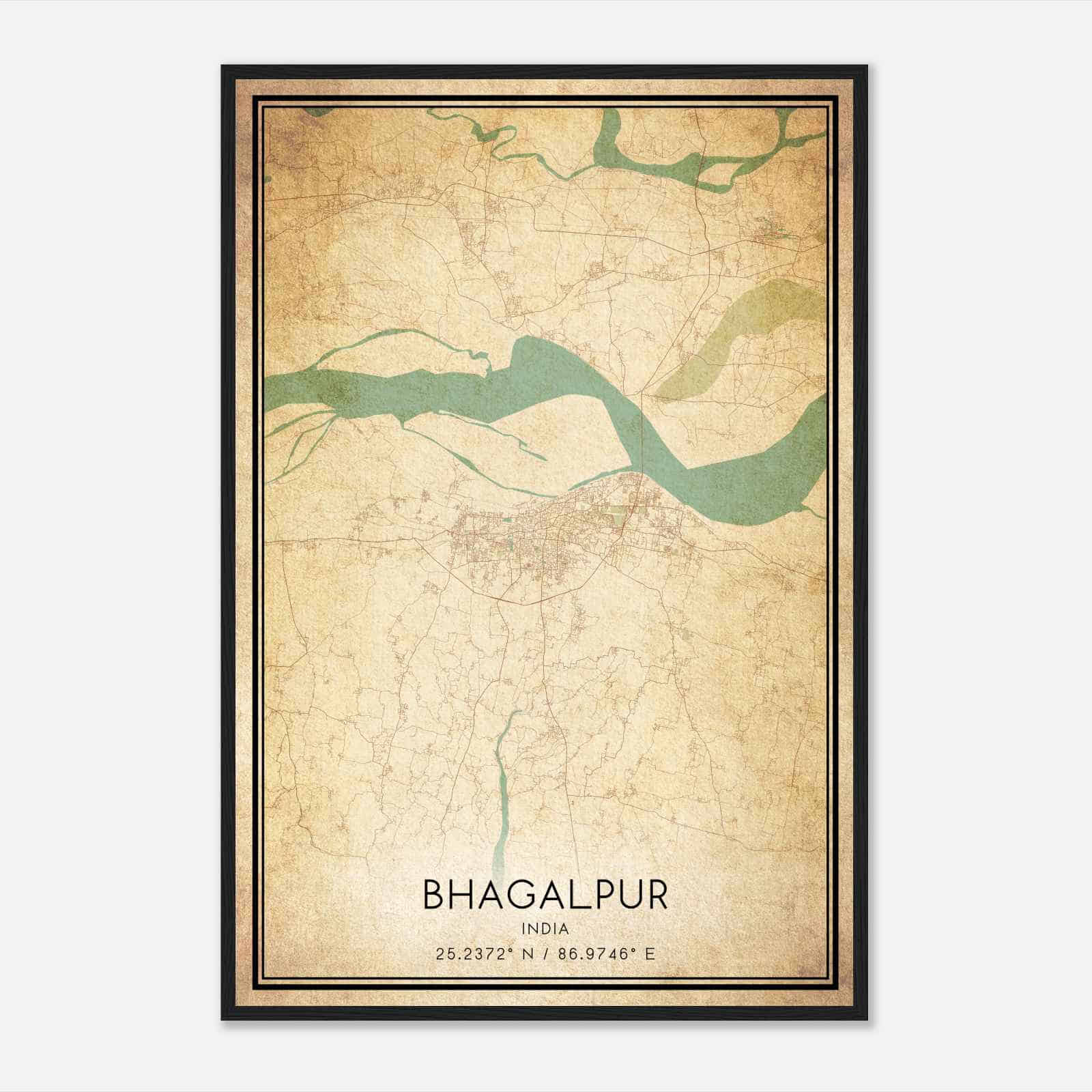 Vintage Bhagalpur India Map Poster, Bhagalpur City Road Wall Art Print