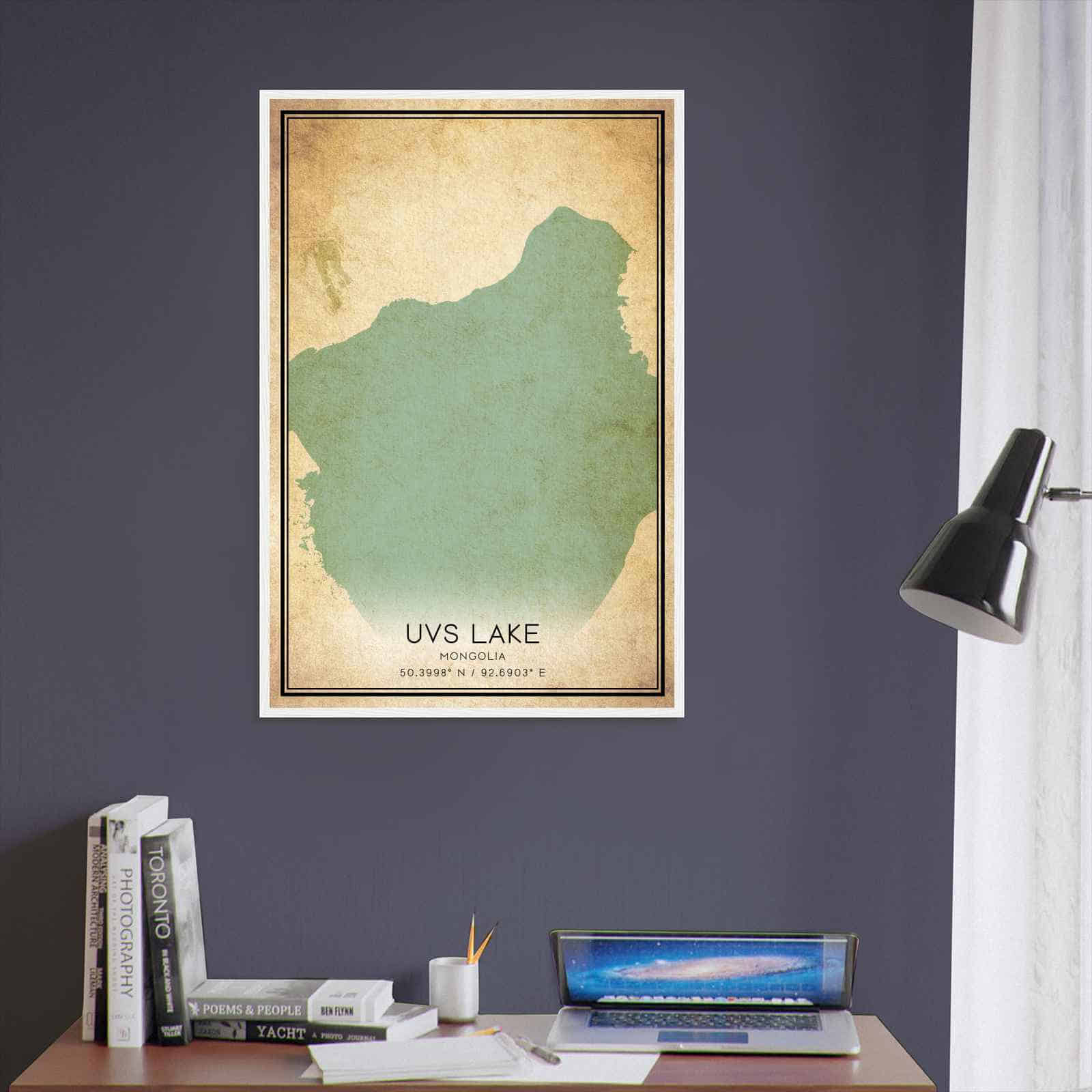 Vintage Uvs Lake Mongolia Map Poster, Uvs Lake City Road Wall Art Print