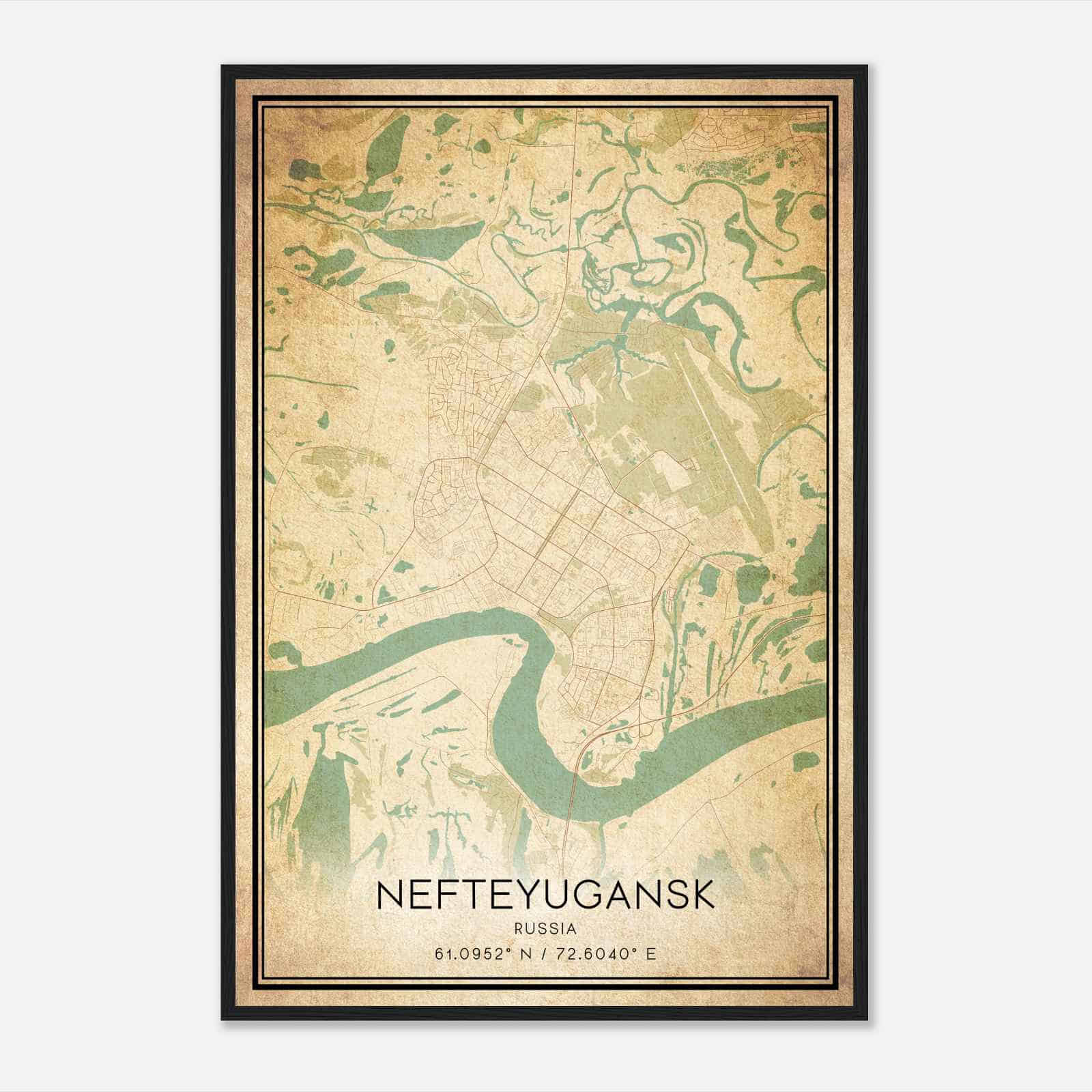 Vintage Nefteyugansk Russia Map Poster, Nefteyugansk City Road Wall Art Print