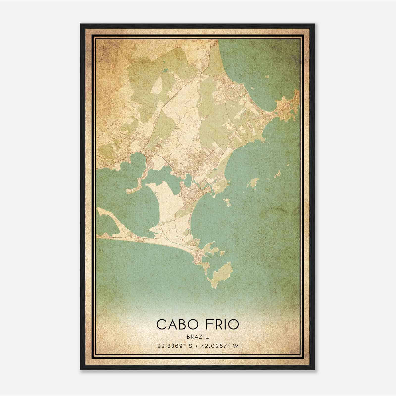 Vintage Cabo Frio Brazil Map Poster, Cabo Frio City Road Wall Art Print
