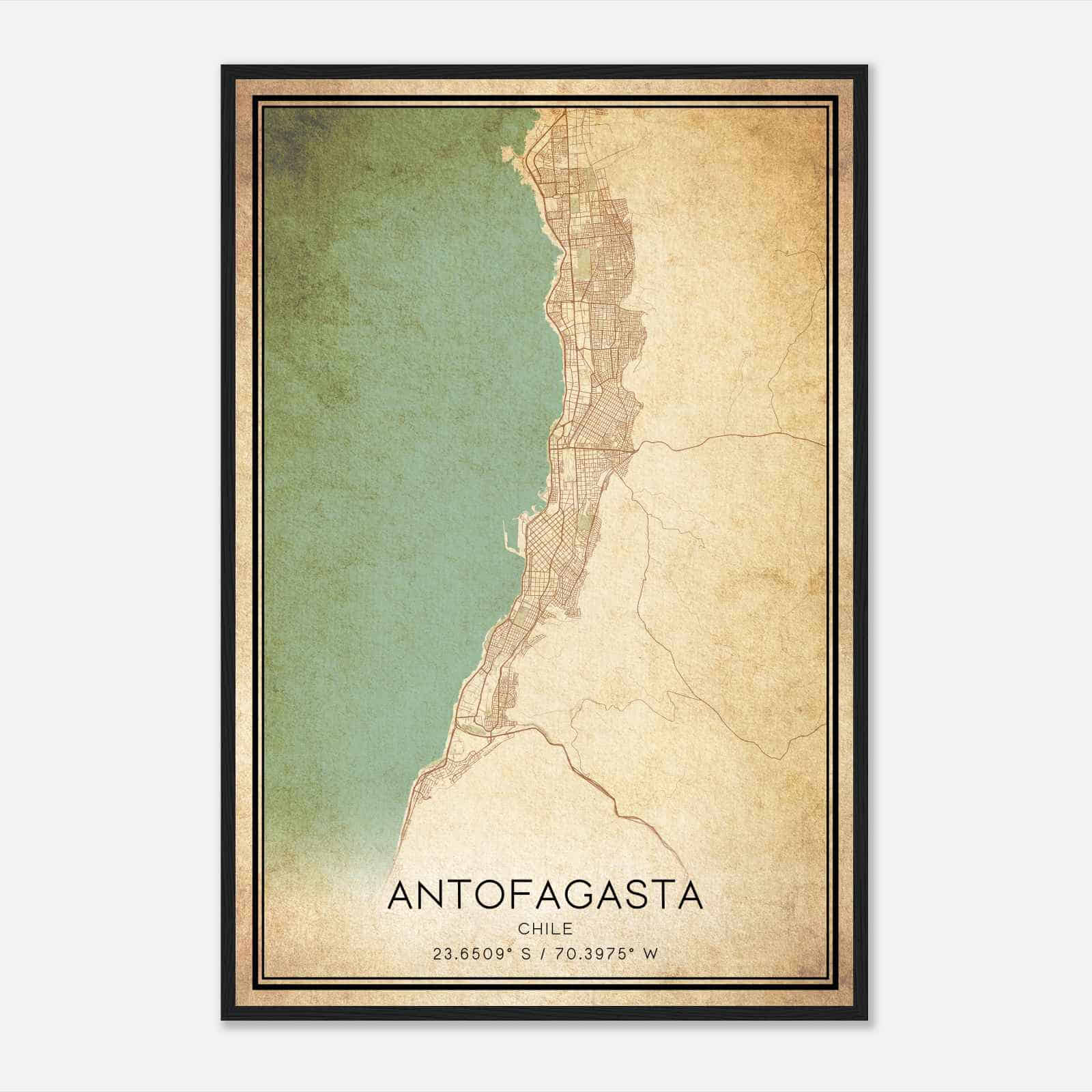 Vintage Antofagasta Chile Map Poster, Antofagasta City Road Wall Art Print