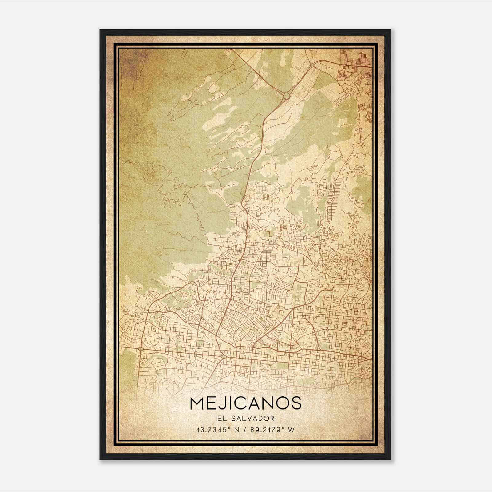 Vintage Mejicanos El Salvador Map Poster, Mejicanos City Road Wall Art Print