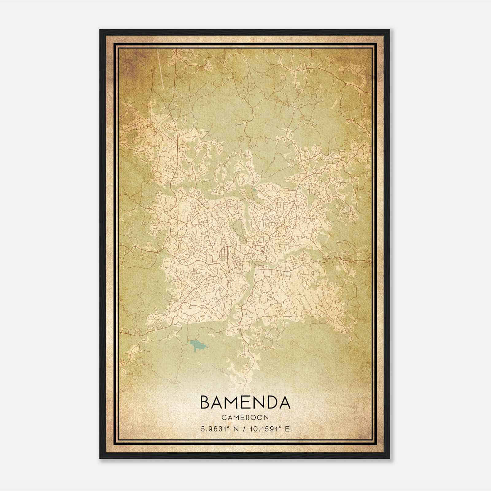 Vintage Bamenda Cameroon Map Poster, Bamenda City Road Wall Art Print