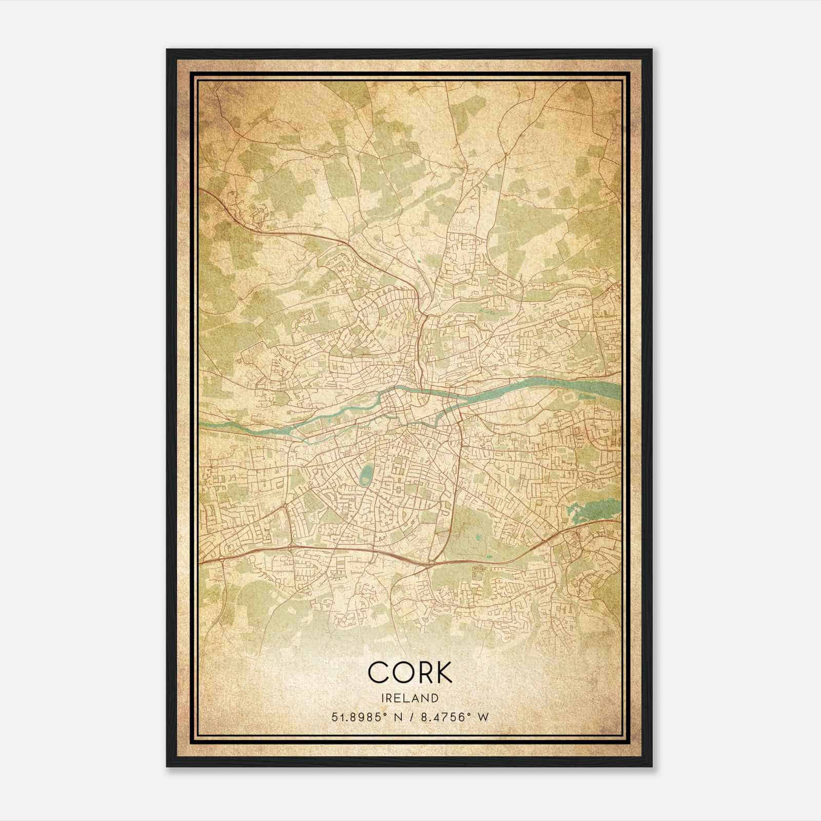 Vintage Cork Ireland Map Poster, Cork City Road Wall Art Print