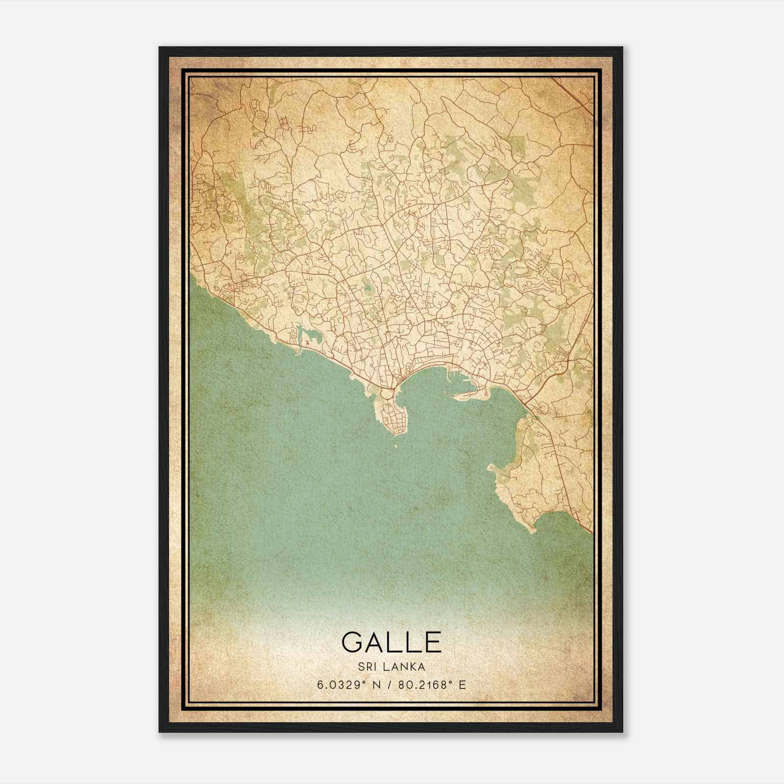 Vintage Galle Sri Lanka Map Poster, Galle City Road Wall Art Print