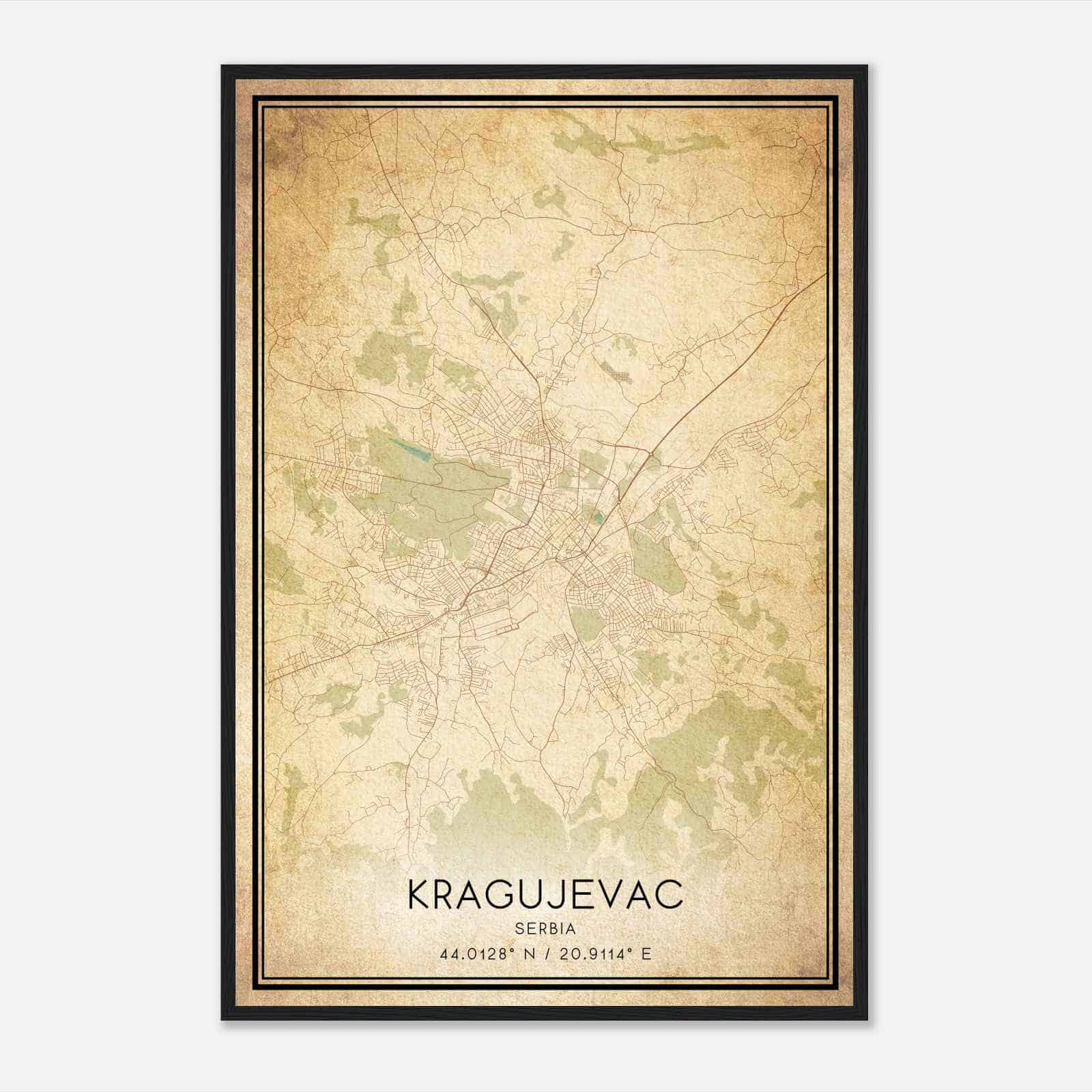 Vintage Kragujevac Serbia Map Poster, Kragujevac City Road Wall Art Print