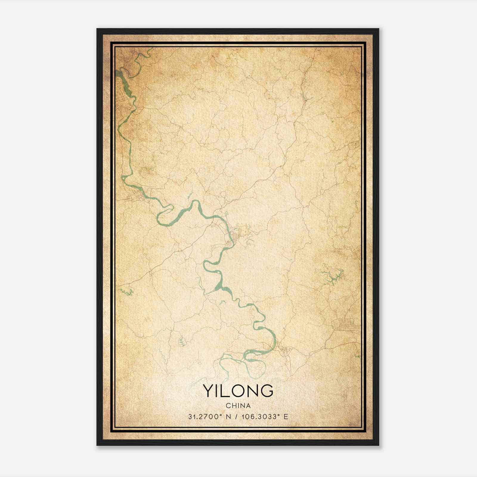 Vintage Yilong China Map Poster, Yilong City Road Wall Art Print