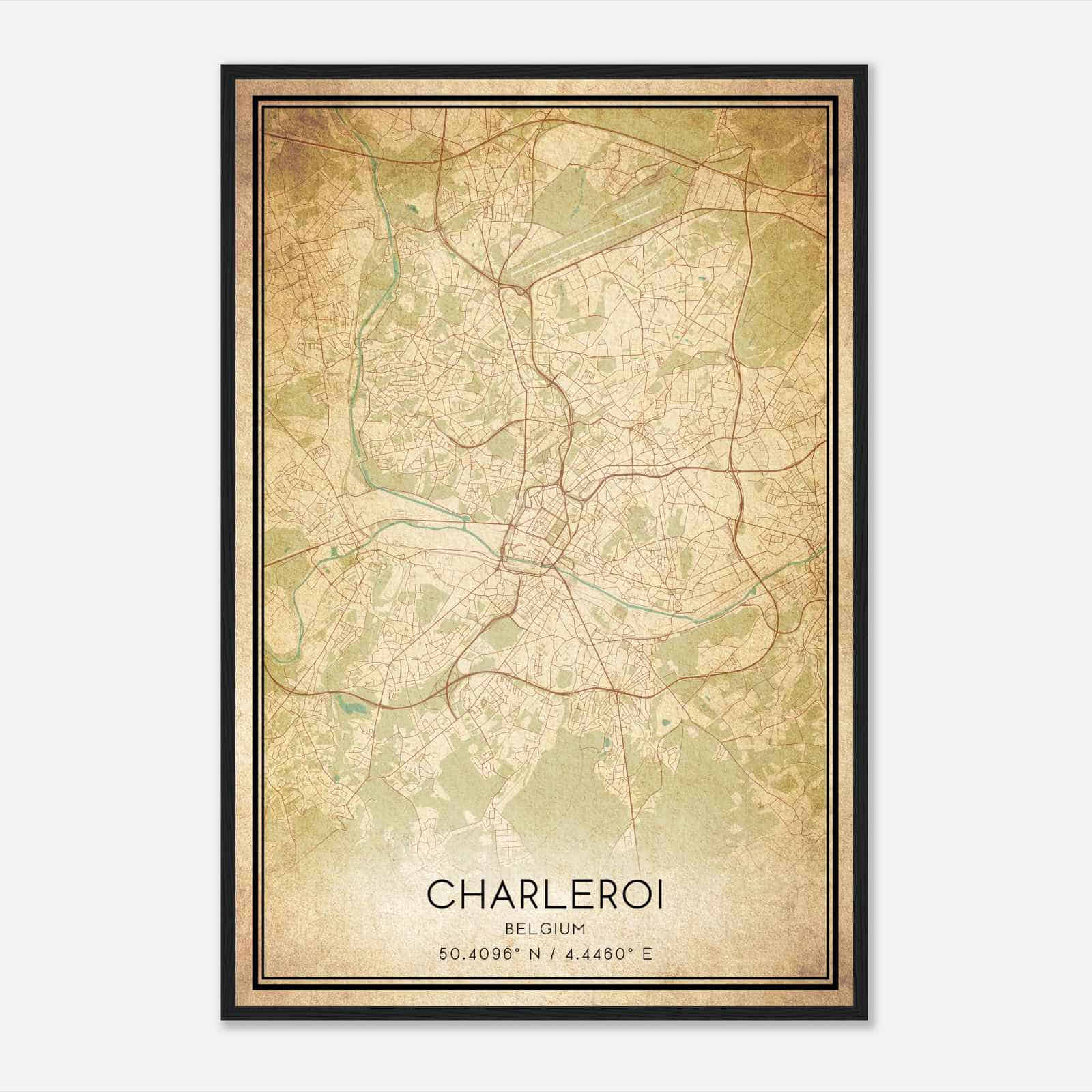 Vintage Charleroi Belgium Map Poster, Charleroi City Road Wall Art Print