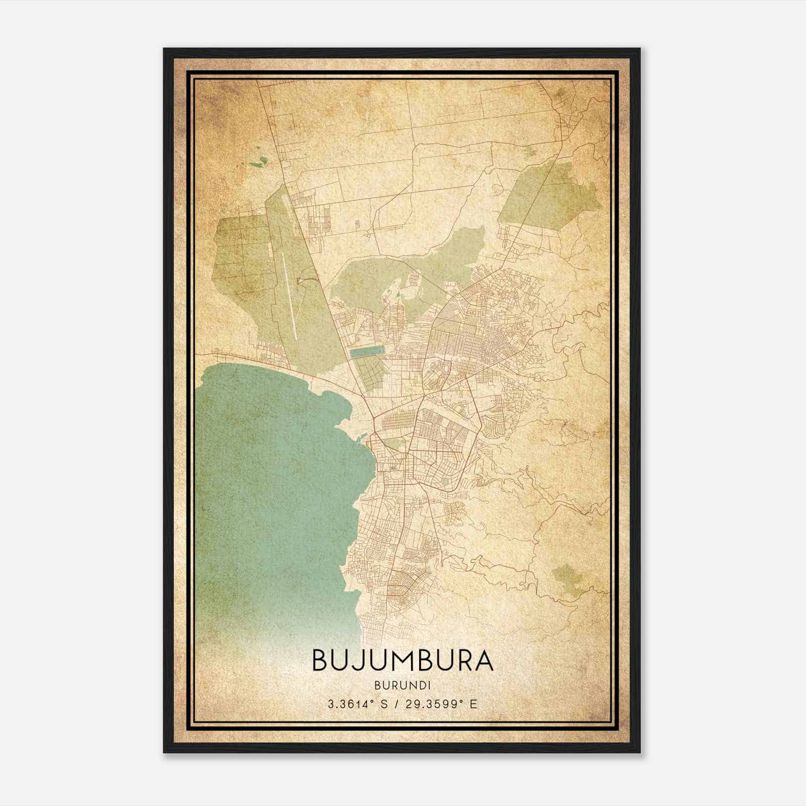 Vintage Bujumbura Burundi Map Poster, Bujumbura City Road Wall Art Print