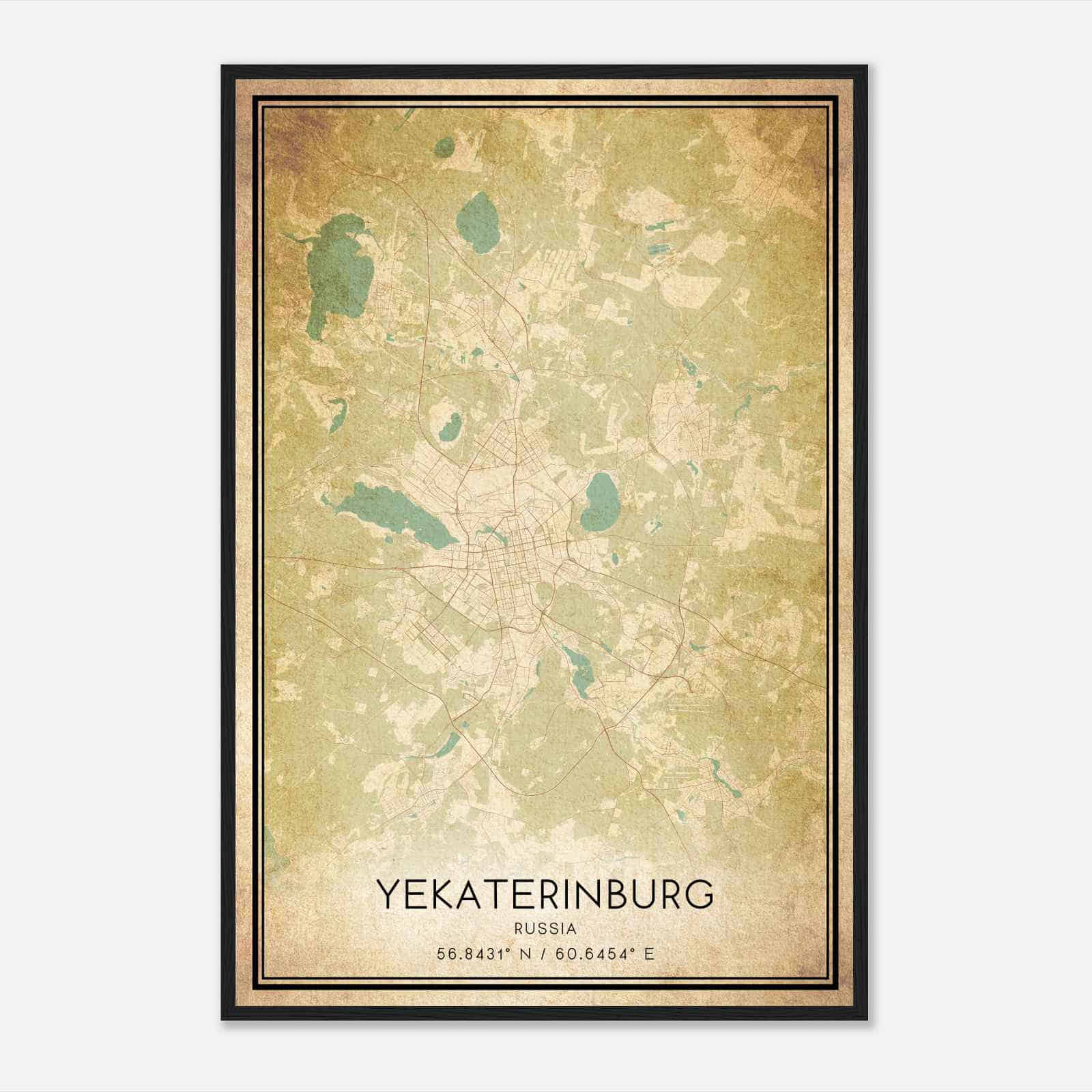 Vintage Yekaterinburg Russia Map Poster, Yekaterinburg City Road Wall Art Print