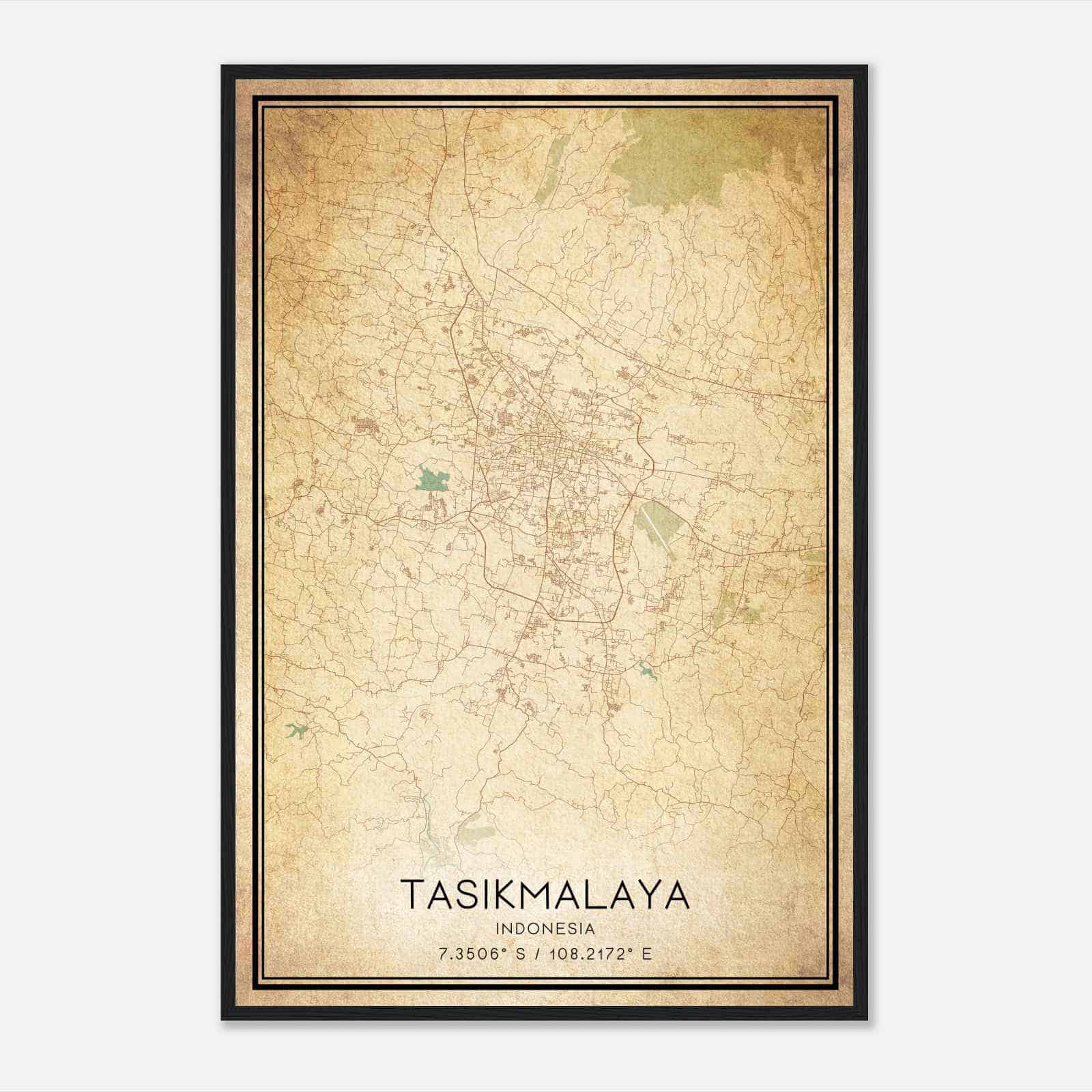 Vintage Tasikmalaya Indonesia Map Poster, Tasikmalaya City Road Wall Art Print