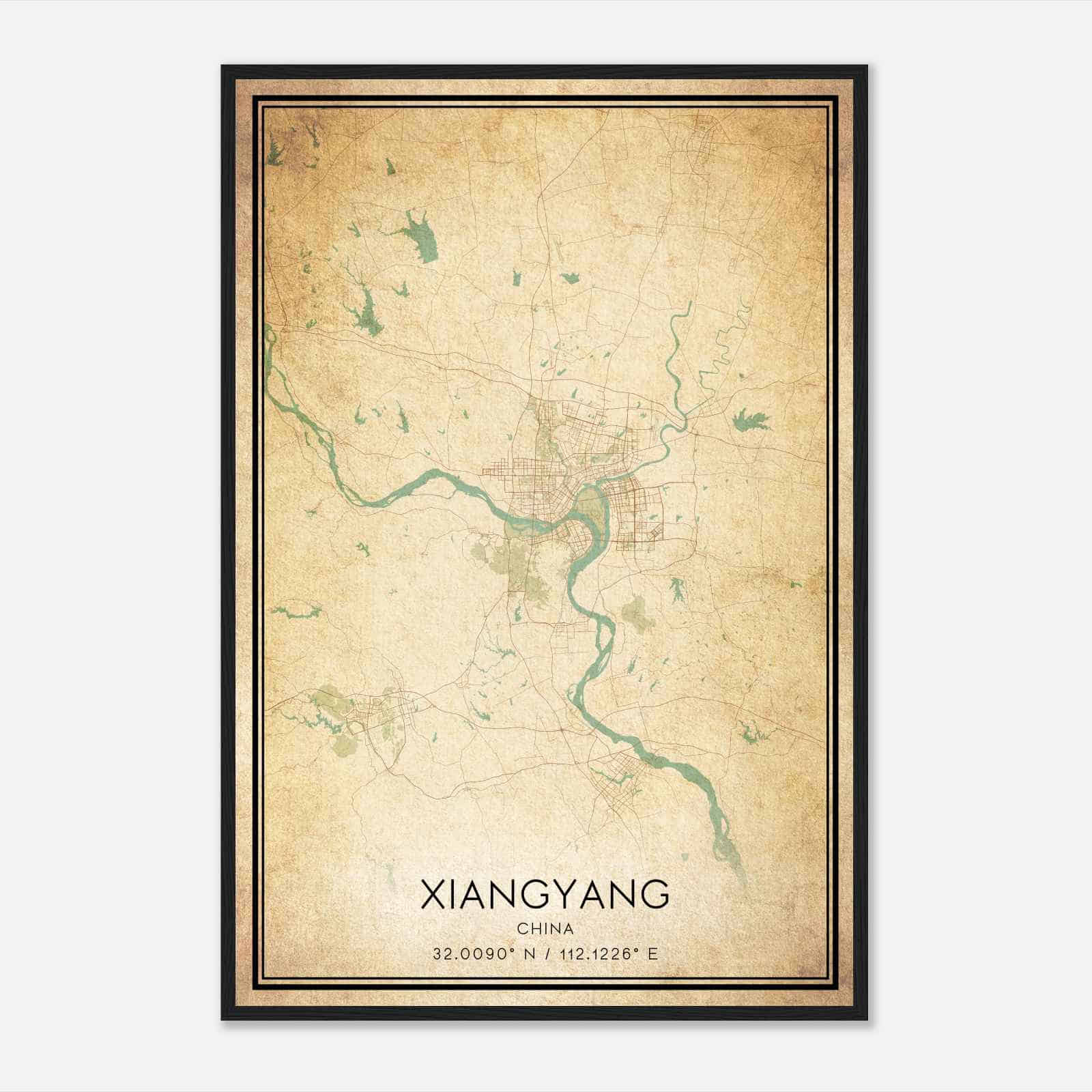 Vintage Xiangyang China Map Poster, Xiangyang City Road Wall Art Print