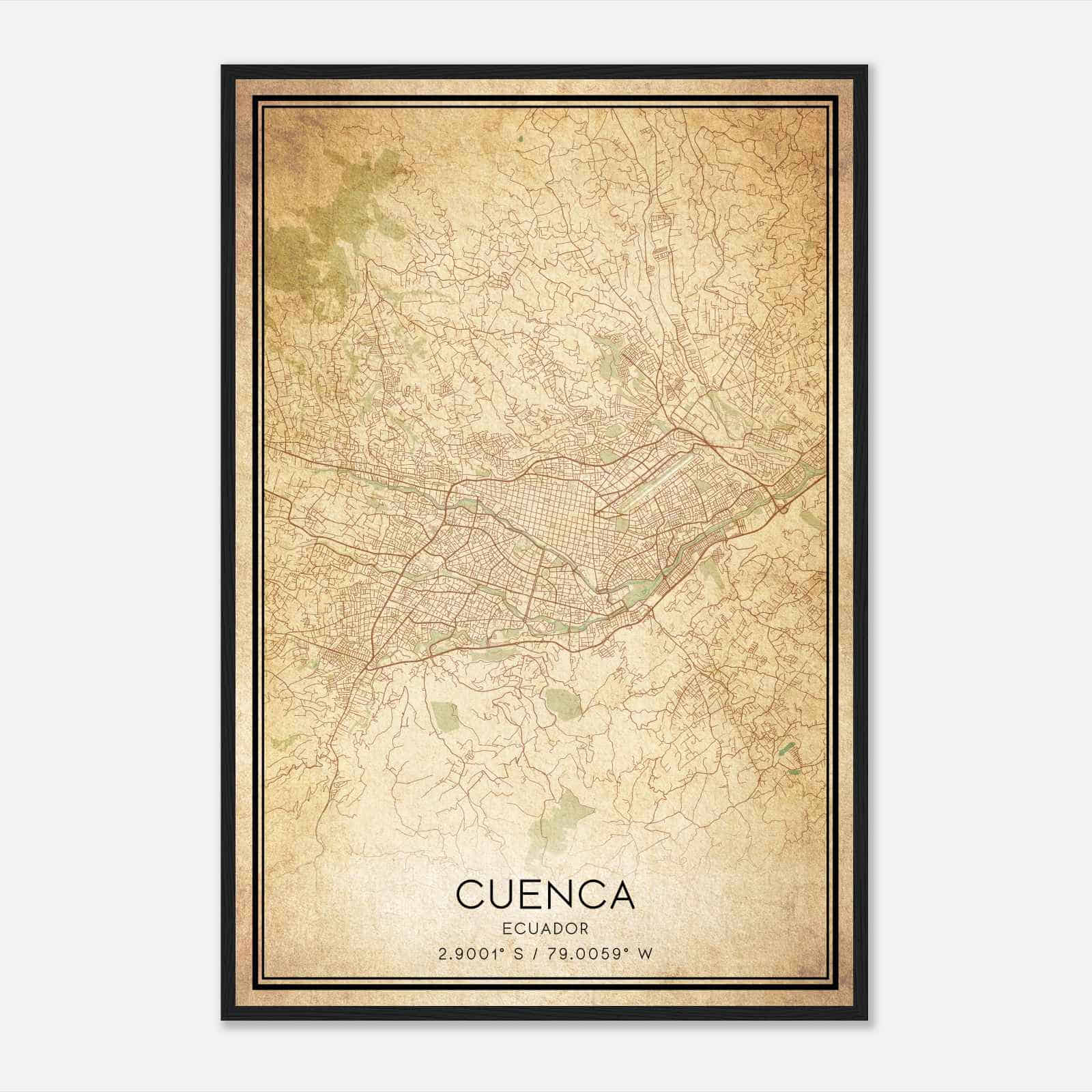 Vintage Cuenca Ecuador Map Poster, Cuenca City Road Wall Art Print