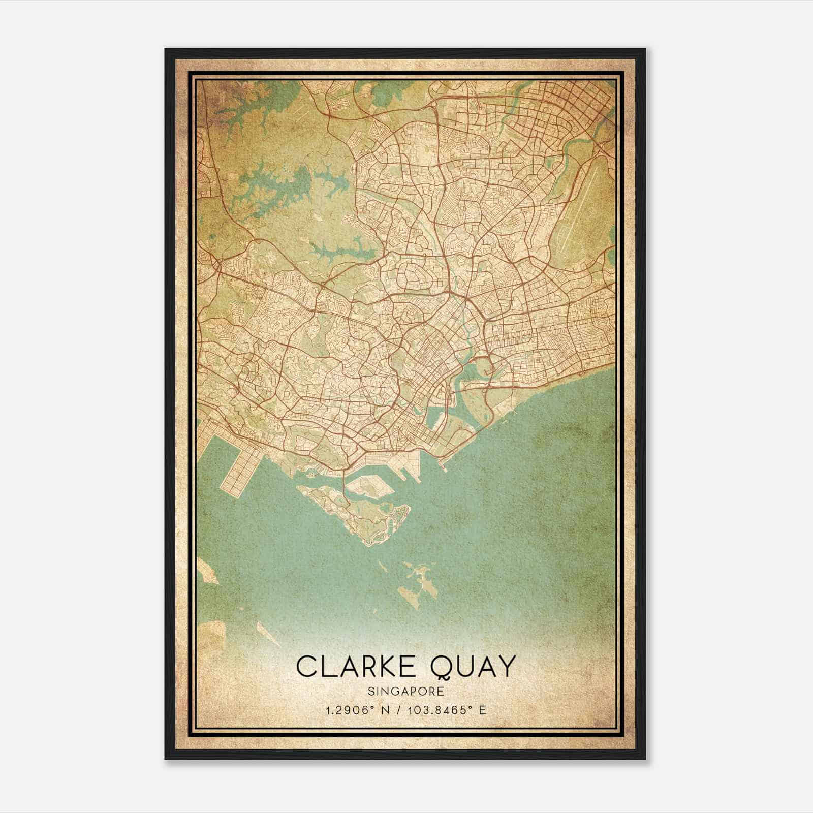 Vintage Clarke Quay Singapore Map Poster, Clarke Quay City Road Wall Art Print