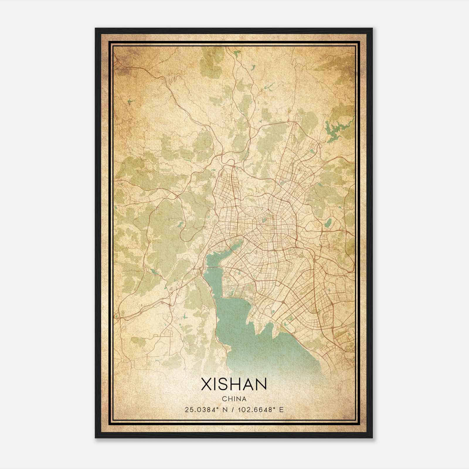 Vintage Xishan China Map Poster, Xishan City Road Wall Art Print
