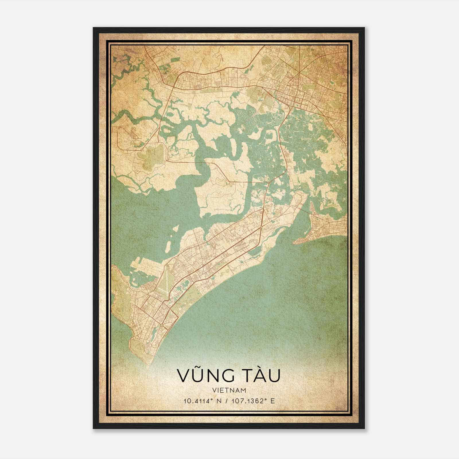 Vintage Vung Tau Vietnam Map Poster, Vung Tau City Road Wall Art Print